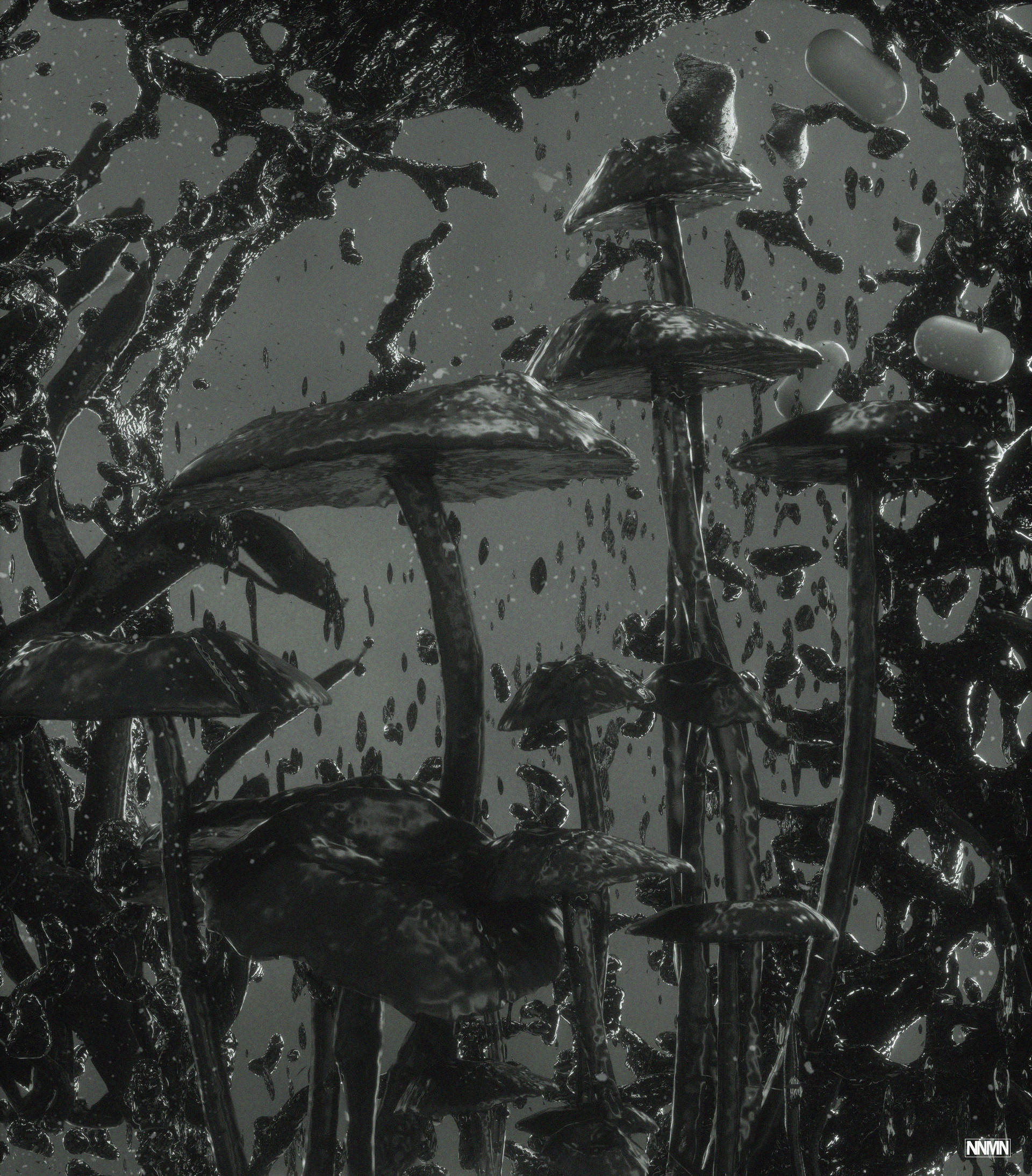 Monochroom Sampioenskildery Muurpapier