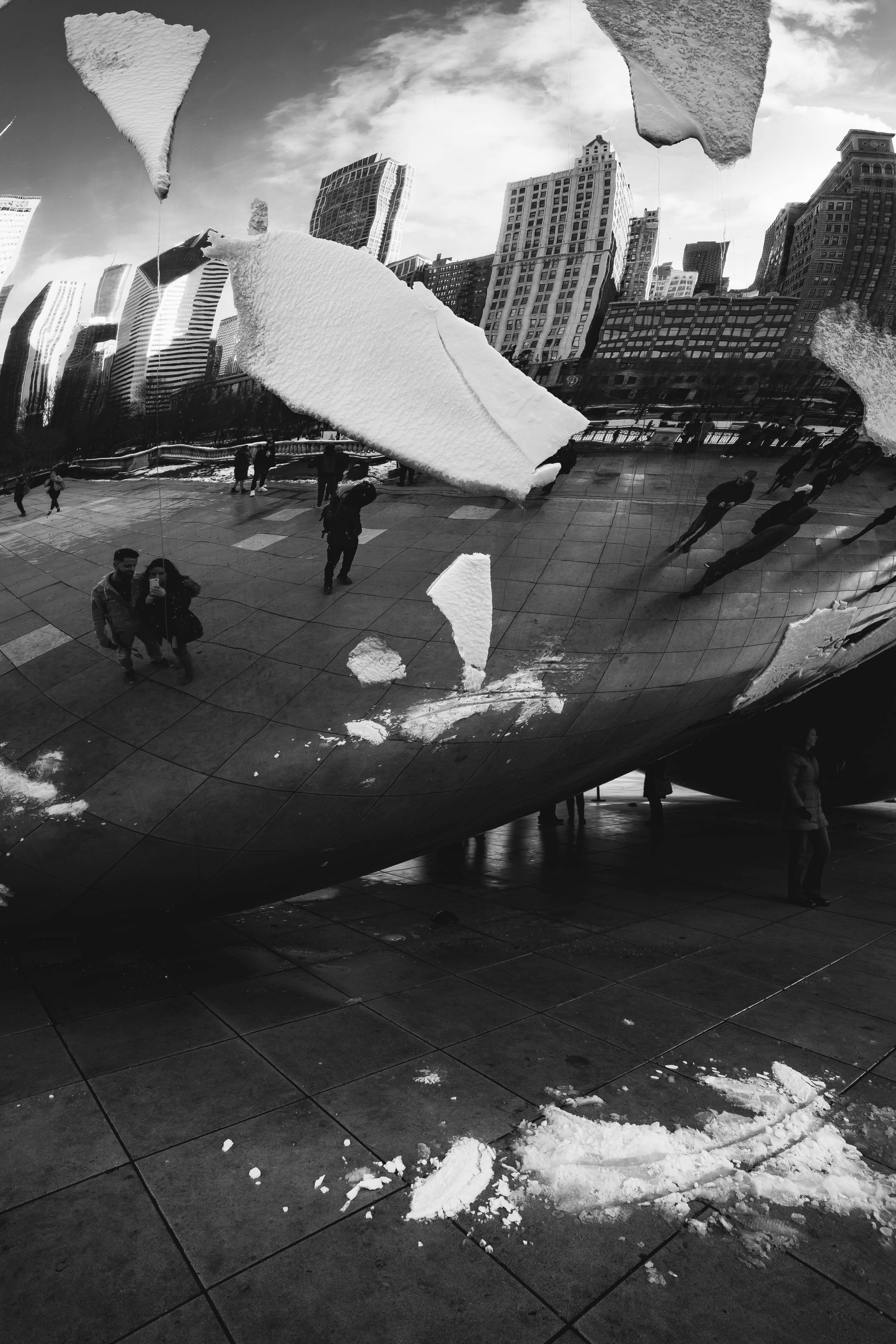 Monochroom The Bean Chicago Met Sneeu Muurpapier