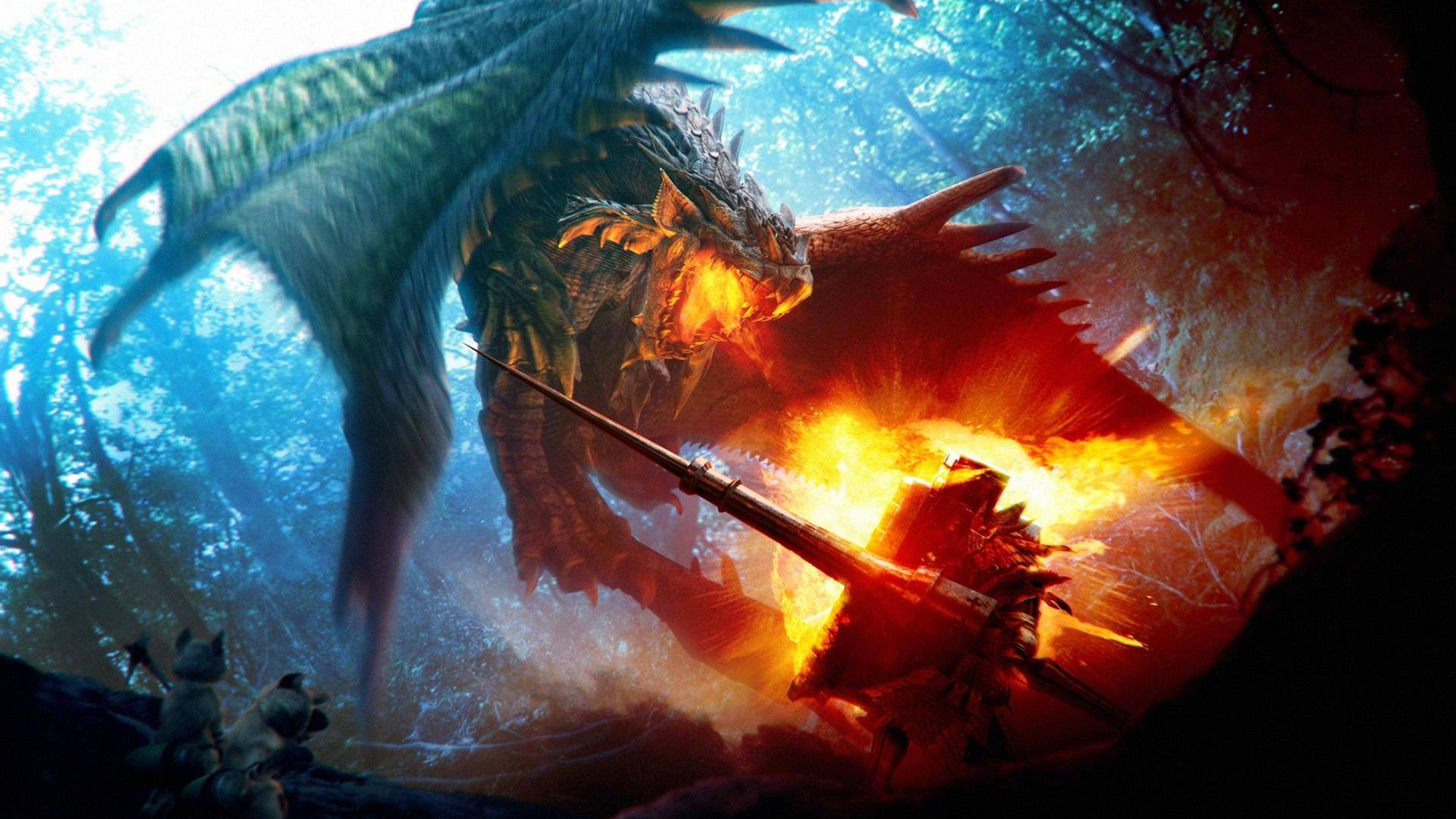 Monster Hunter 4K Draakvuur Muurpapier