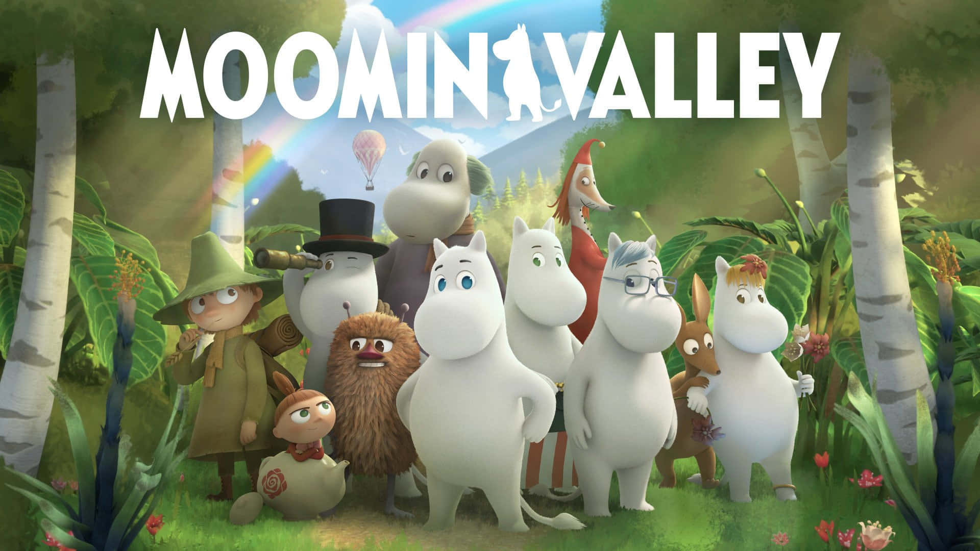 Moomin Lessenaaragtergrond met Baie Karakters Muurpapier