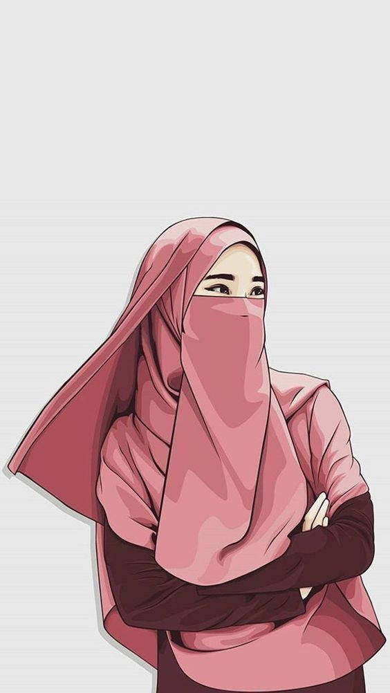 Moslimmeisie Hijab Spotprent Muurpapier
