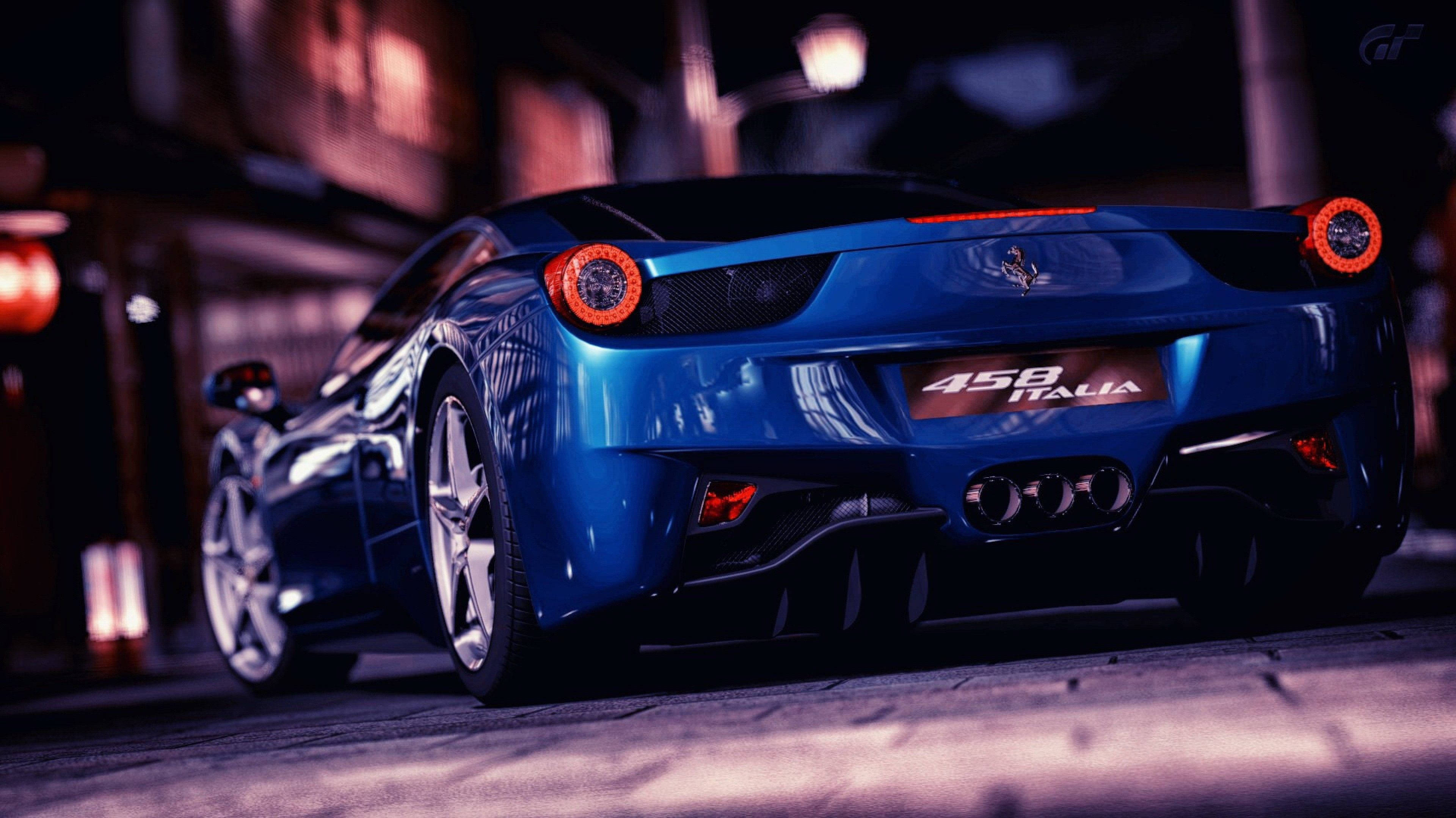 Motor 4K Blou 458 Italia Ferrari Muurpapier