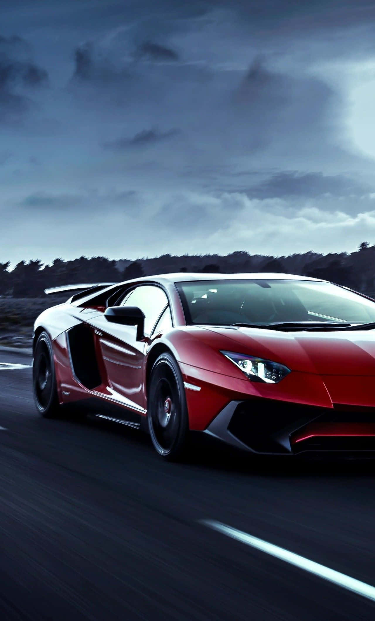 Motor Ry op Donker Dag Lamborghini Foon Muurpapier