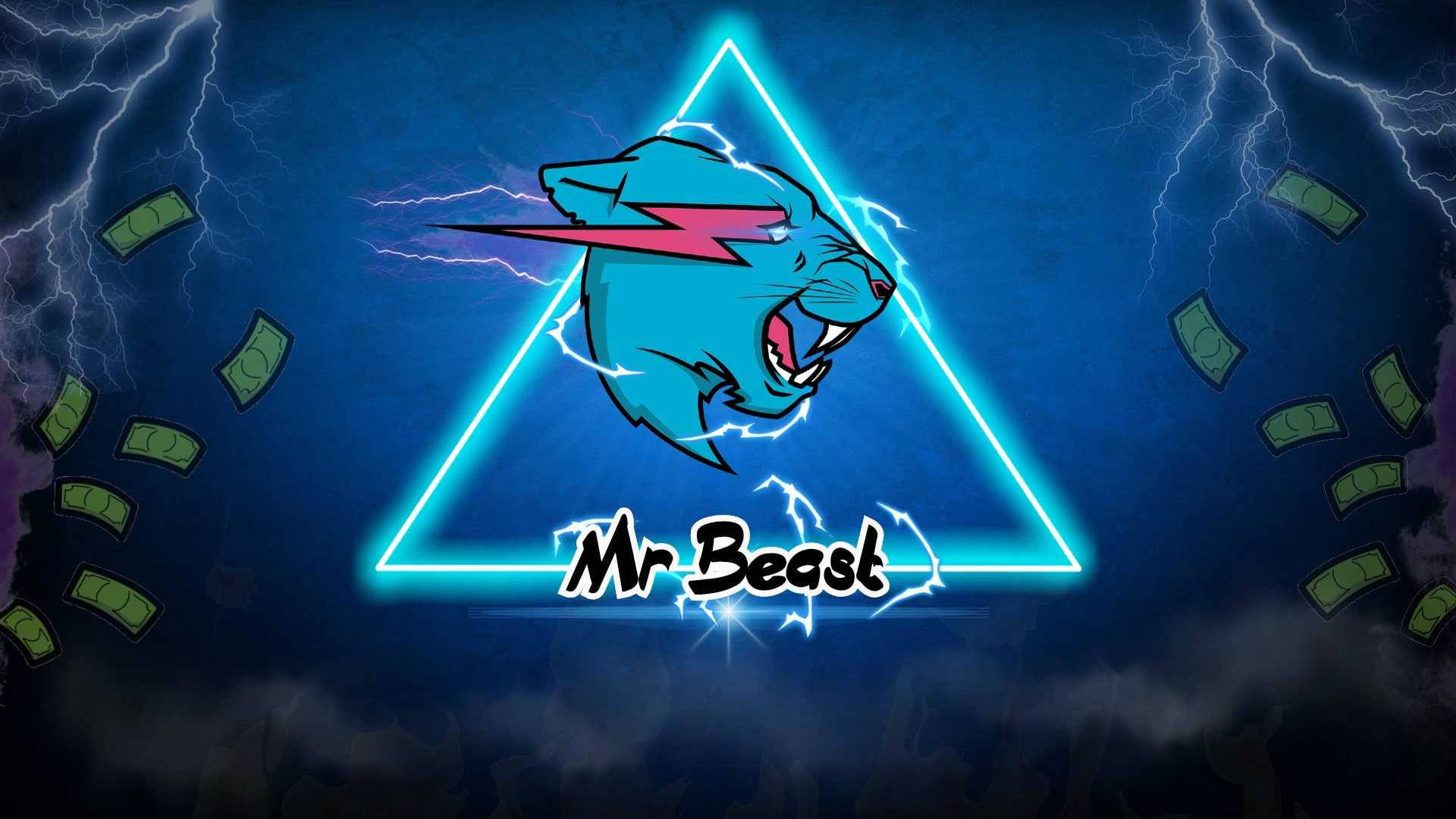 Mr Beast-logo met neon driehoek Muurpapier