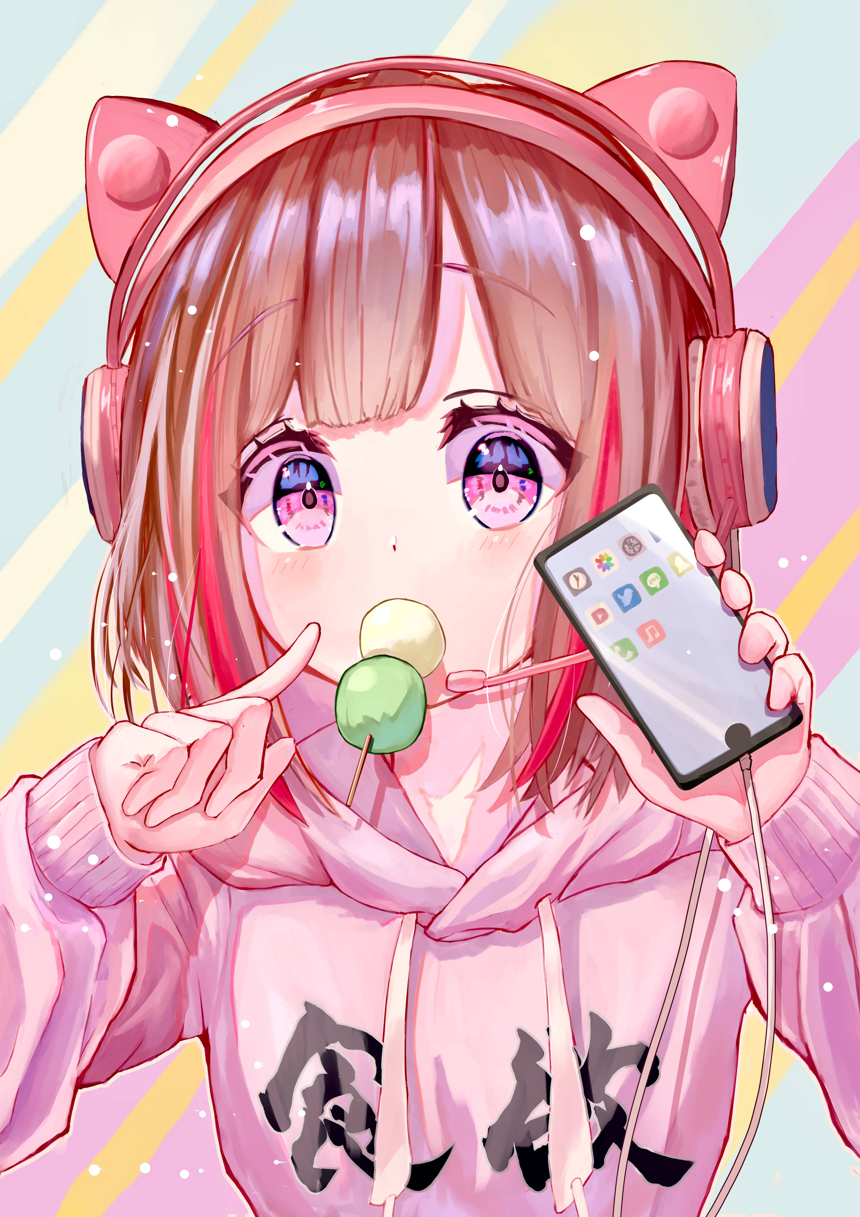 Musiekmeisie Anime Foon Muurpapier