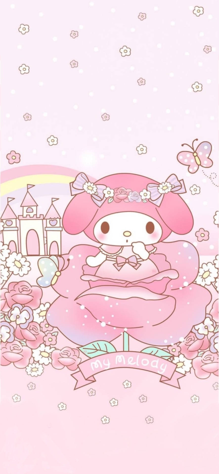 My Melody En Roosblom Muurpapier