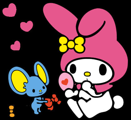 My Melody en Vriend Hartballonne Muurpapier