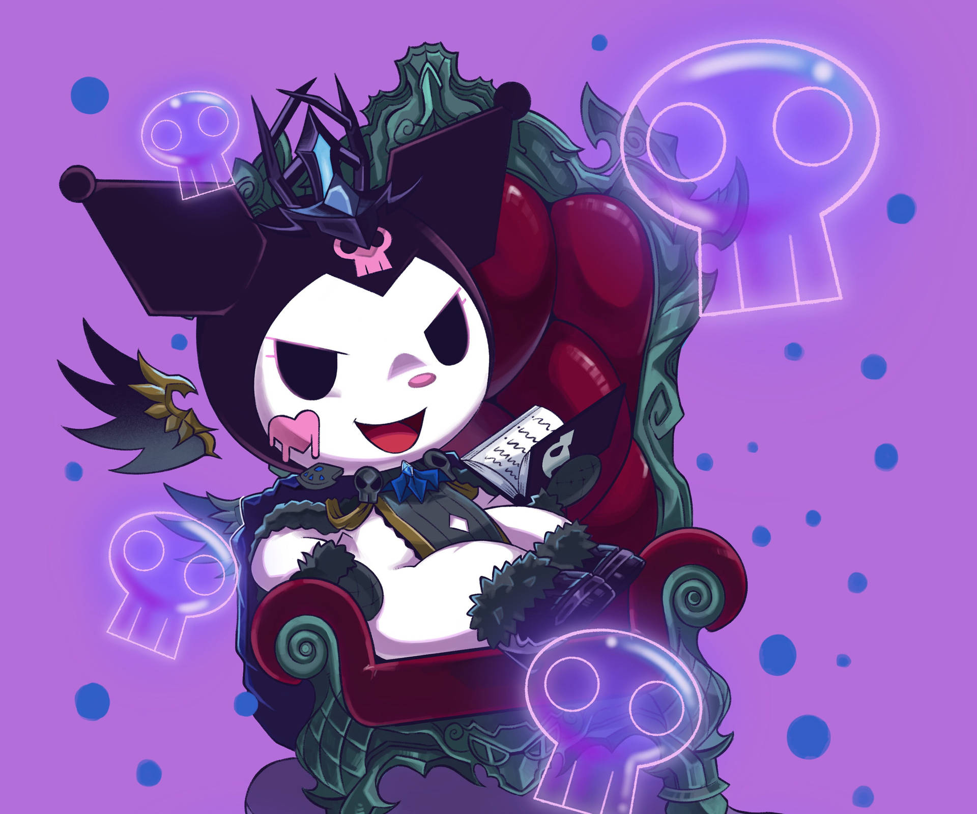 My Melody Kuromi Sit Op die Troon — Sanrio GIF Muurpapier