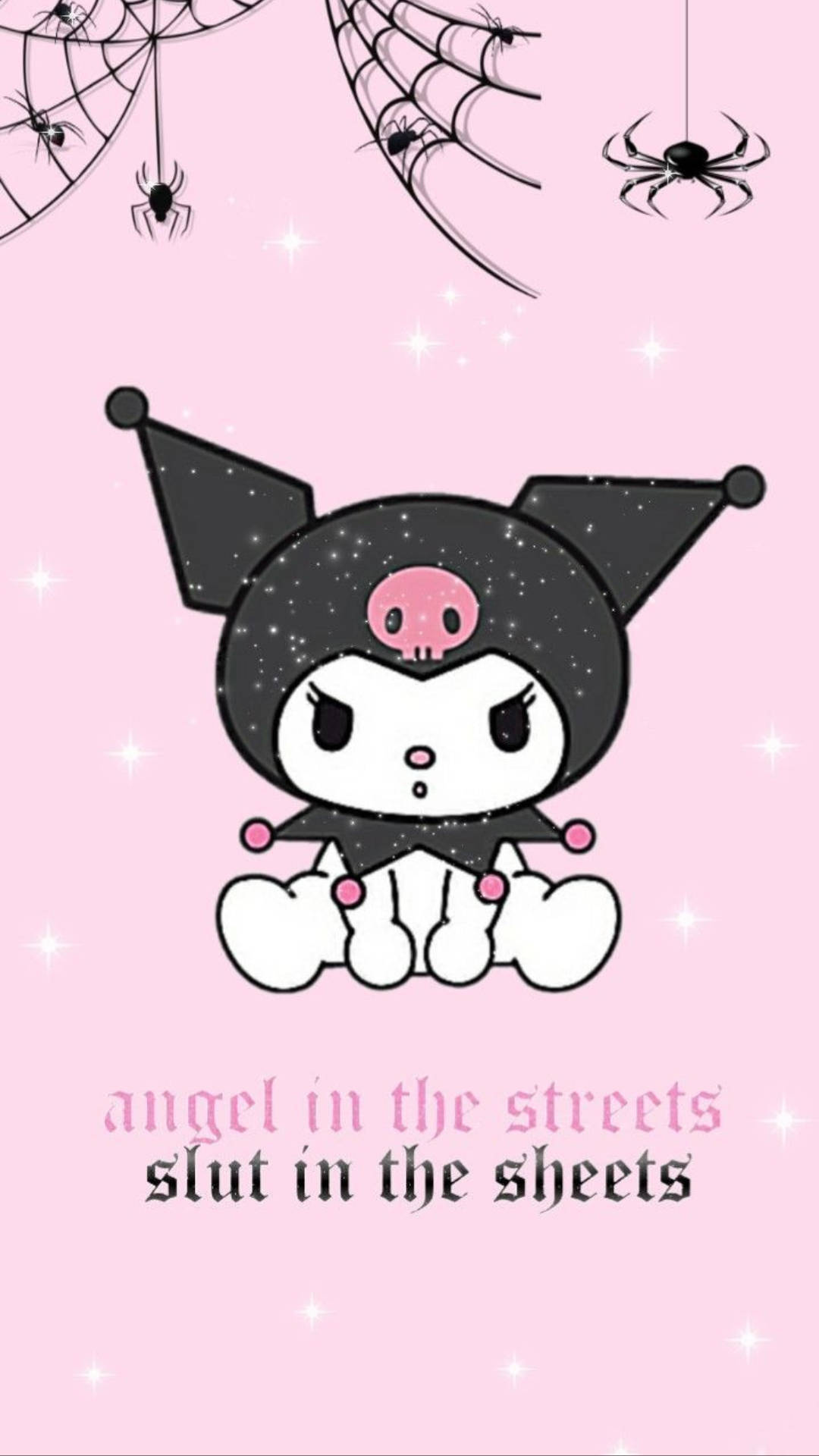 My Melody Kuromi met Spinnekoppe en Spinnewebbe Muurpapier