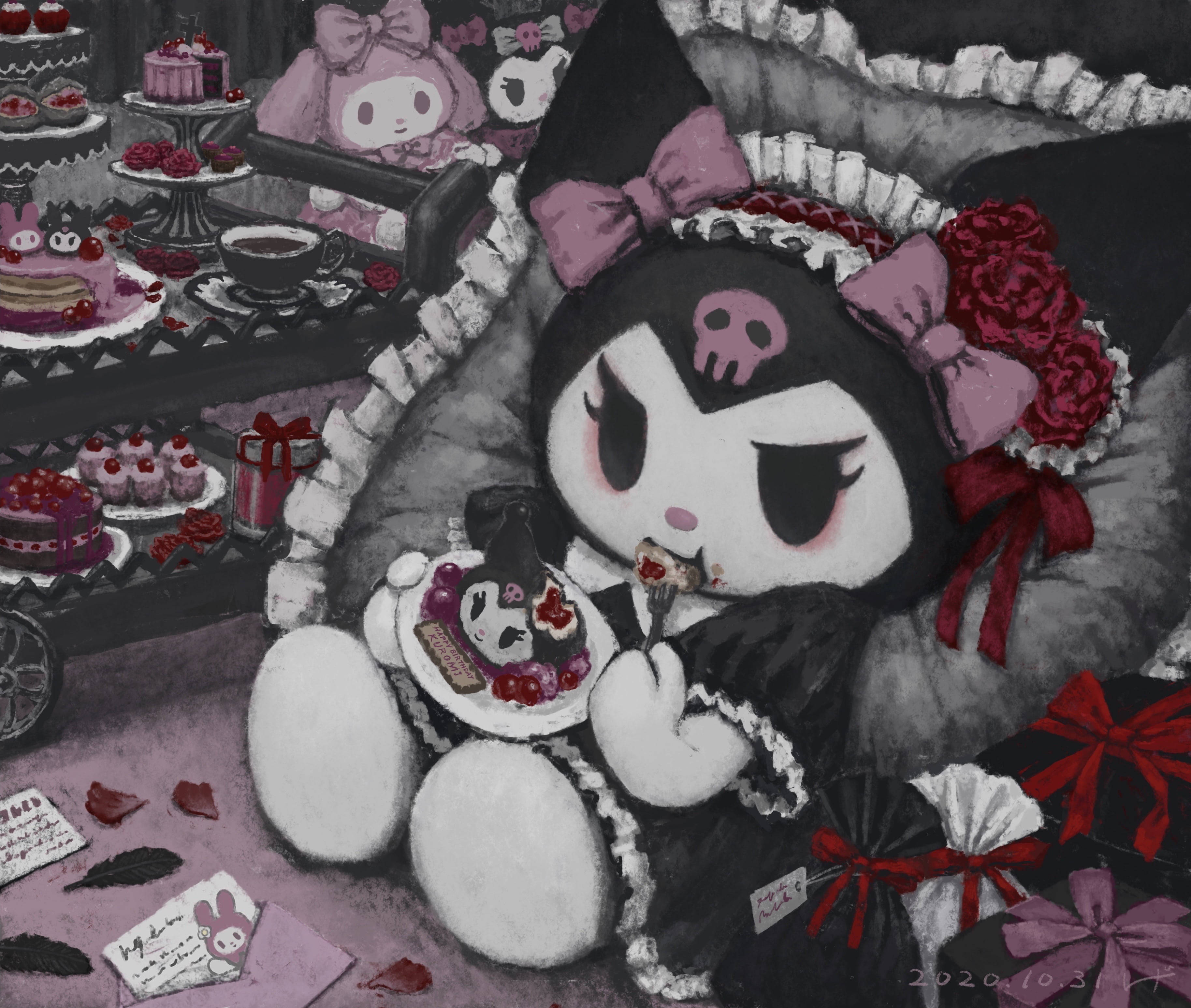 My Melody Kuromi Oulike Kunswerk Muurpapier