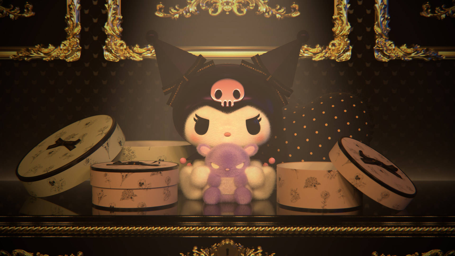 My Melody Kuromi Maak Geskenkbokse Oop — Sanrio GIF Muurpapier