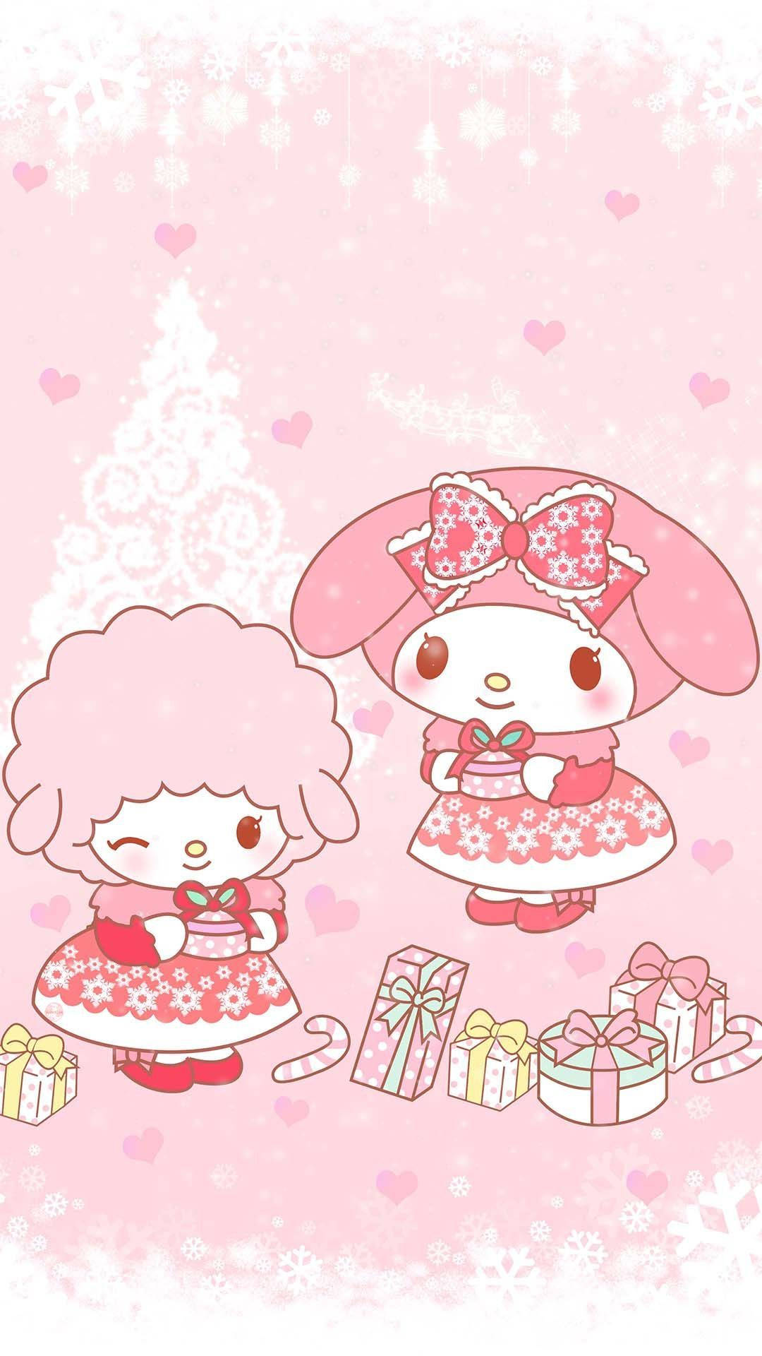 My Melody Pienk Kersgeskenke PFP Muurpapier