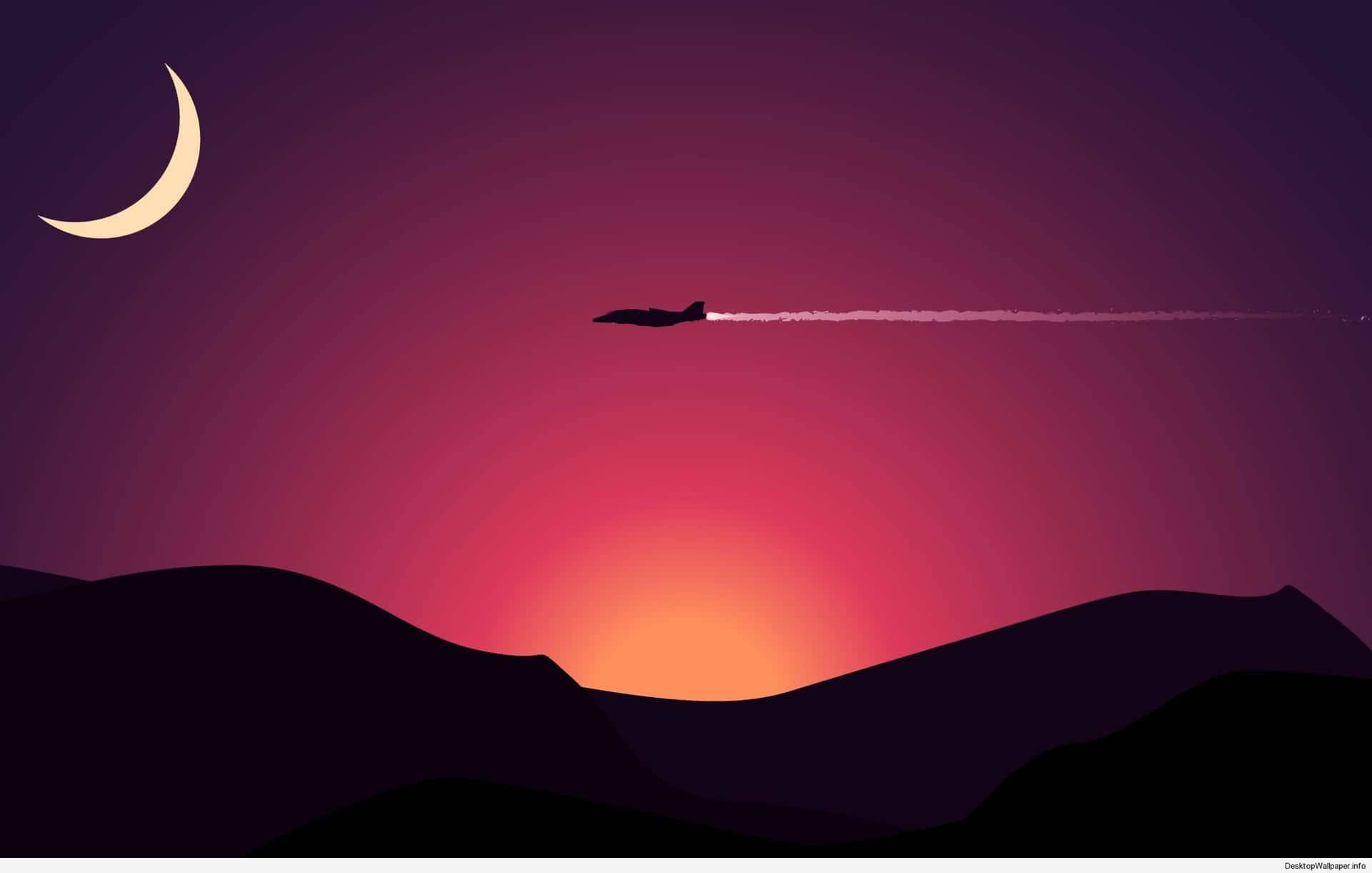 Sonsondergang en Vliegtuig Minimalistiese muurpapier