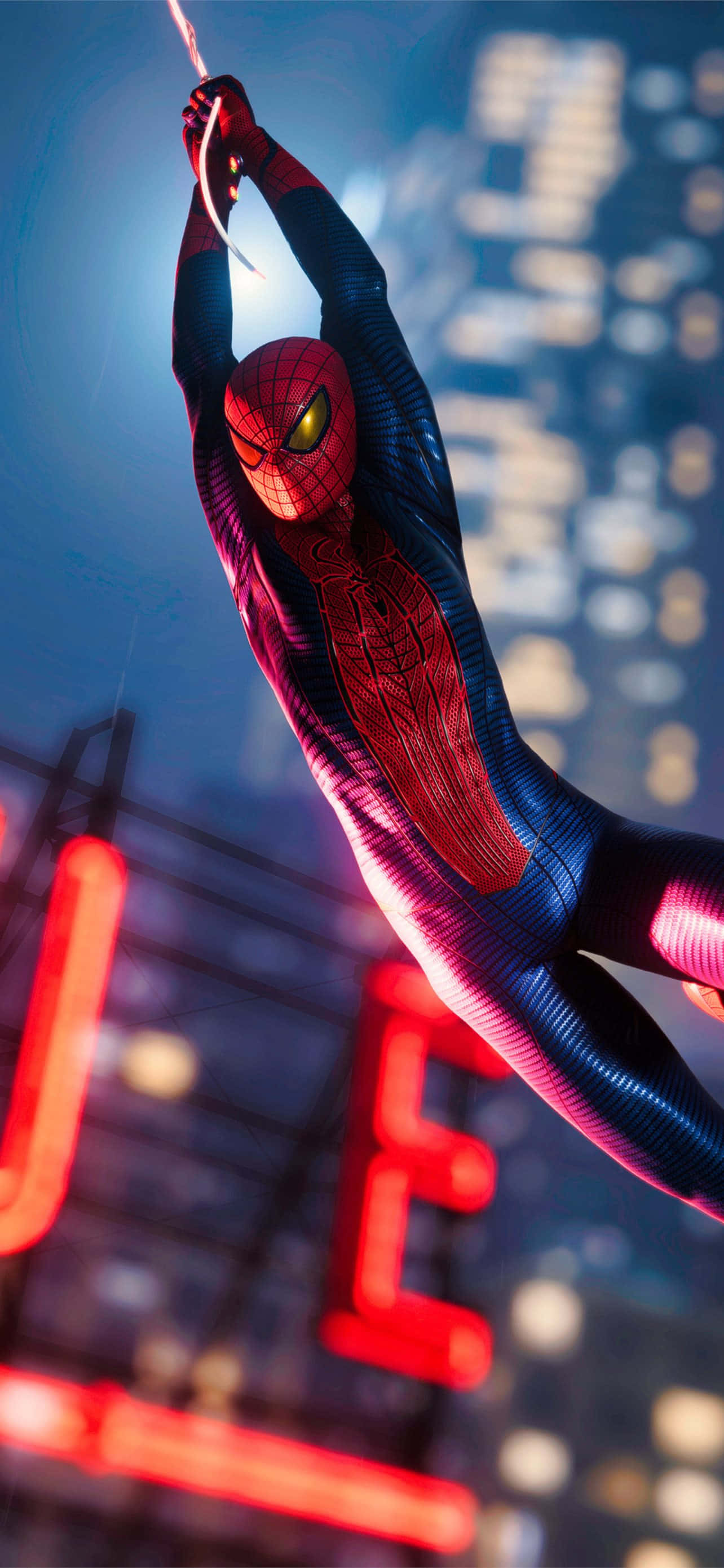 'n Aksiebelaaide toneel uit Spiderman Muurpapier