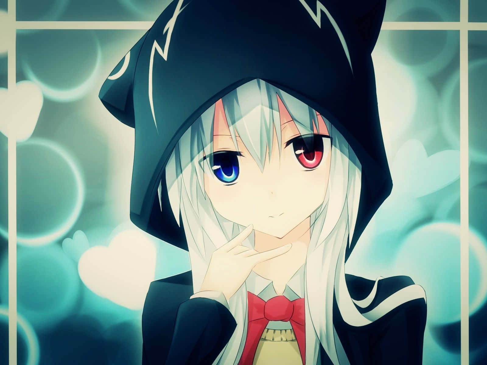 'n Anime-meisie geniet gemak in haar warm hoodie. Muurpapier
