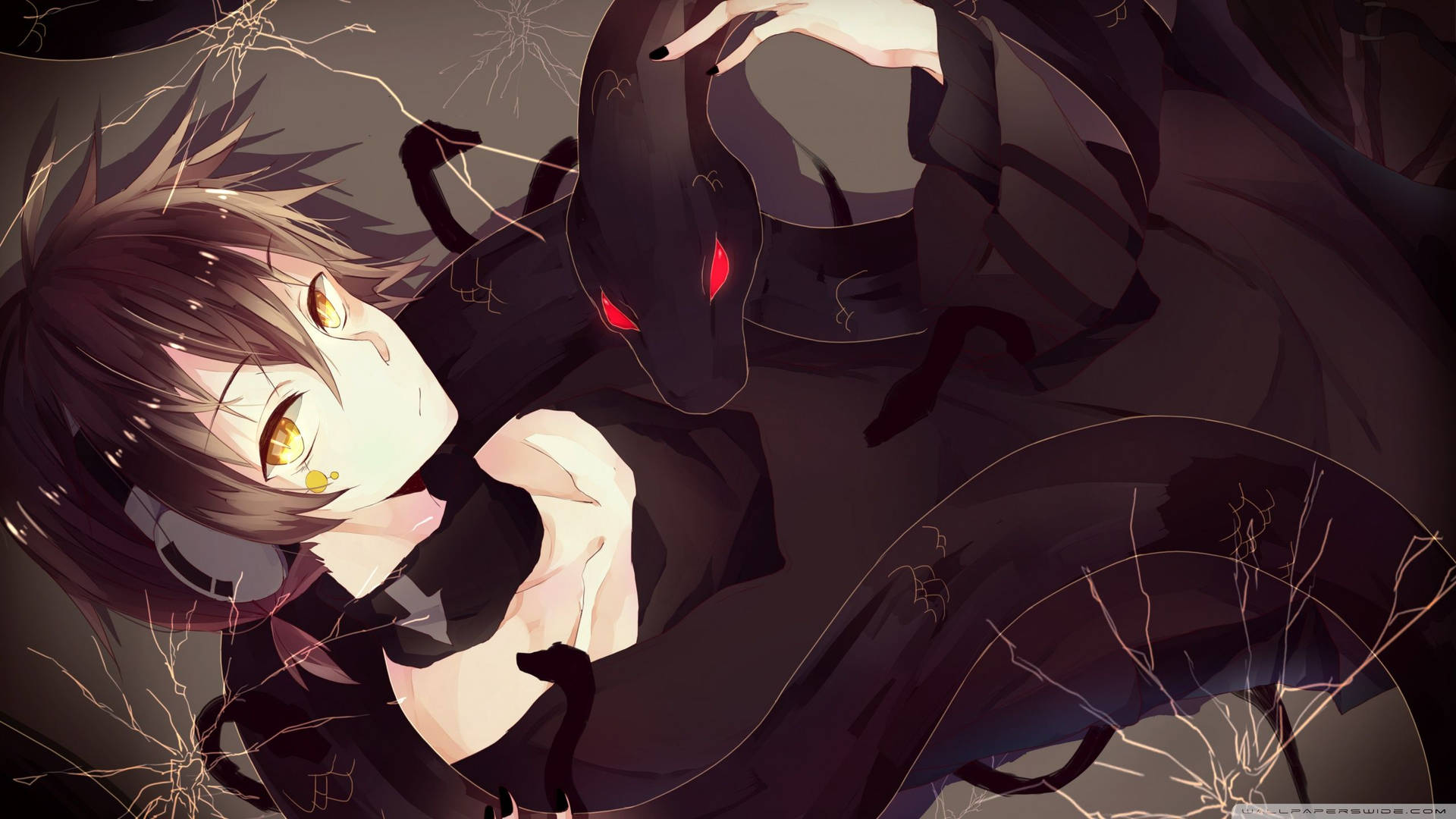 Anime-seun met swart slang agtergrond — Anime seun Muurpapier