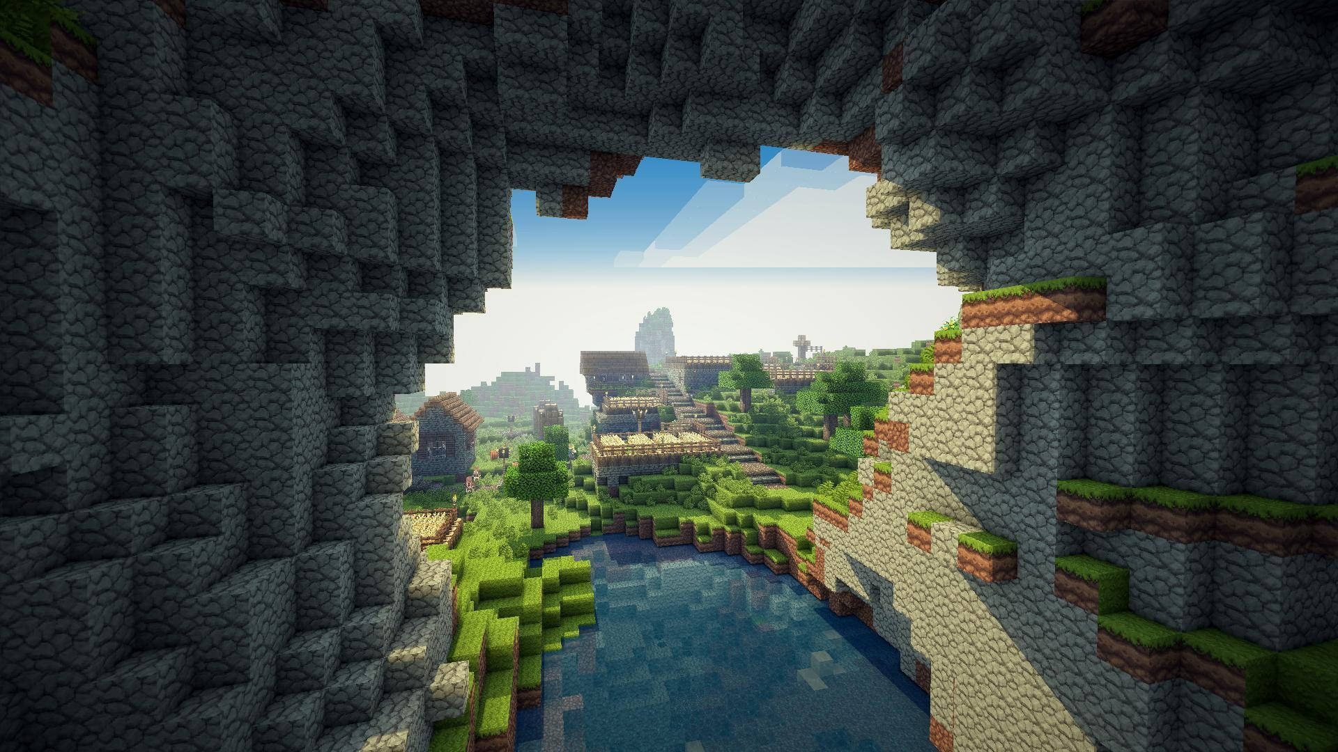 Minecraft groot grot mure woud HD agtergrond