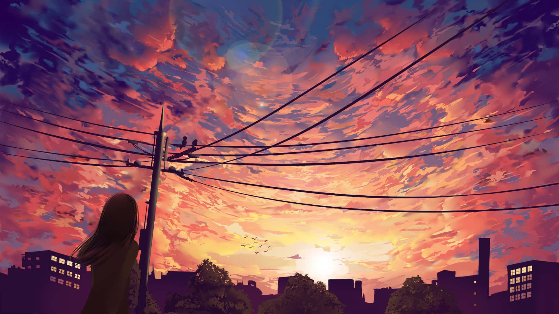 'n Bedrywige stadsbeeld gevul met Anime-karakters. Muurpapier