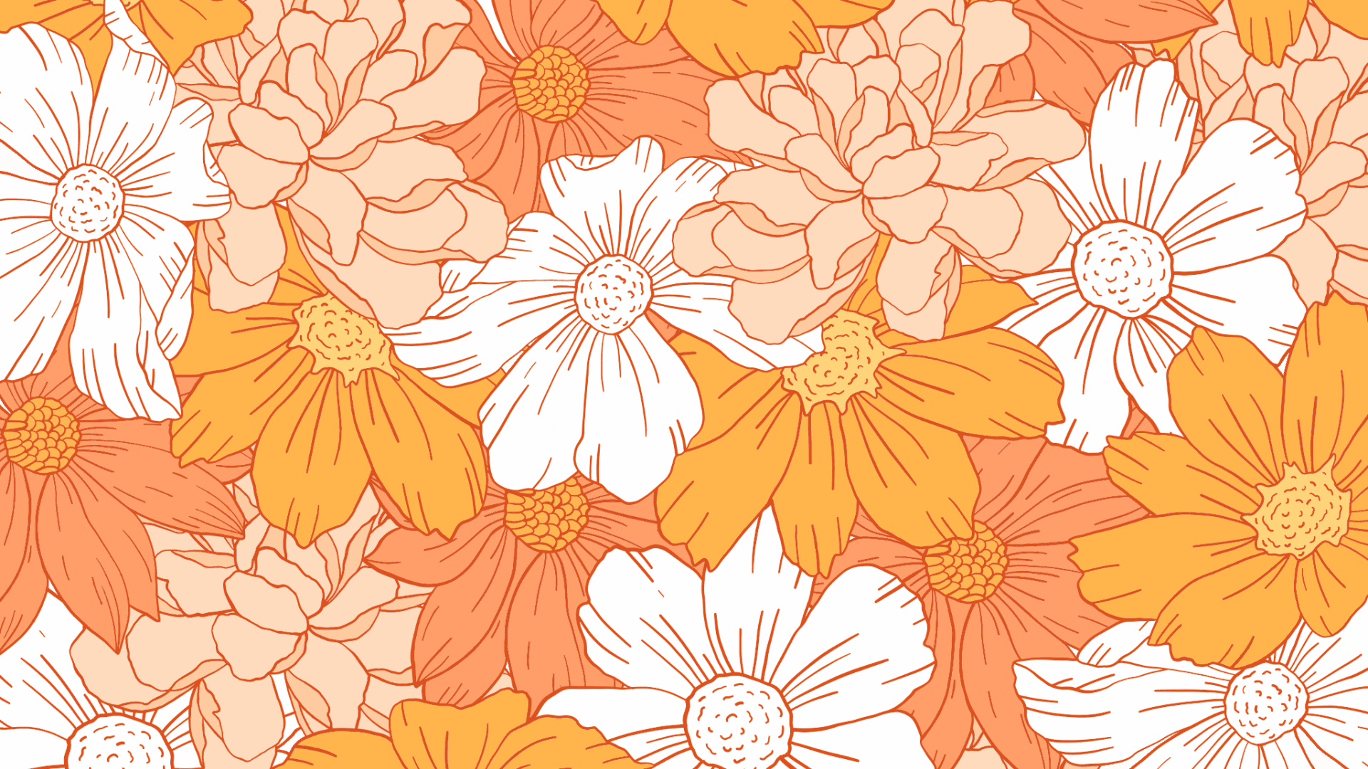 'n blompatroon met oranje en wit blomme Muurpapier