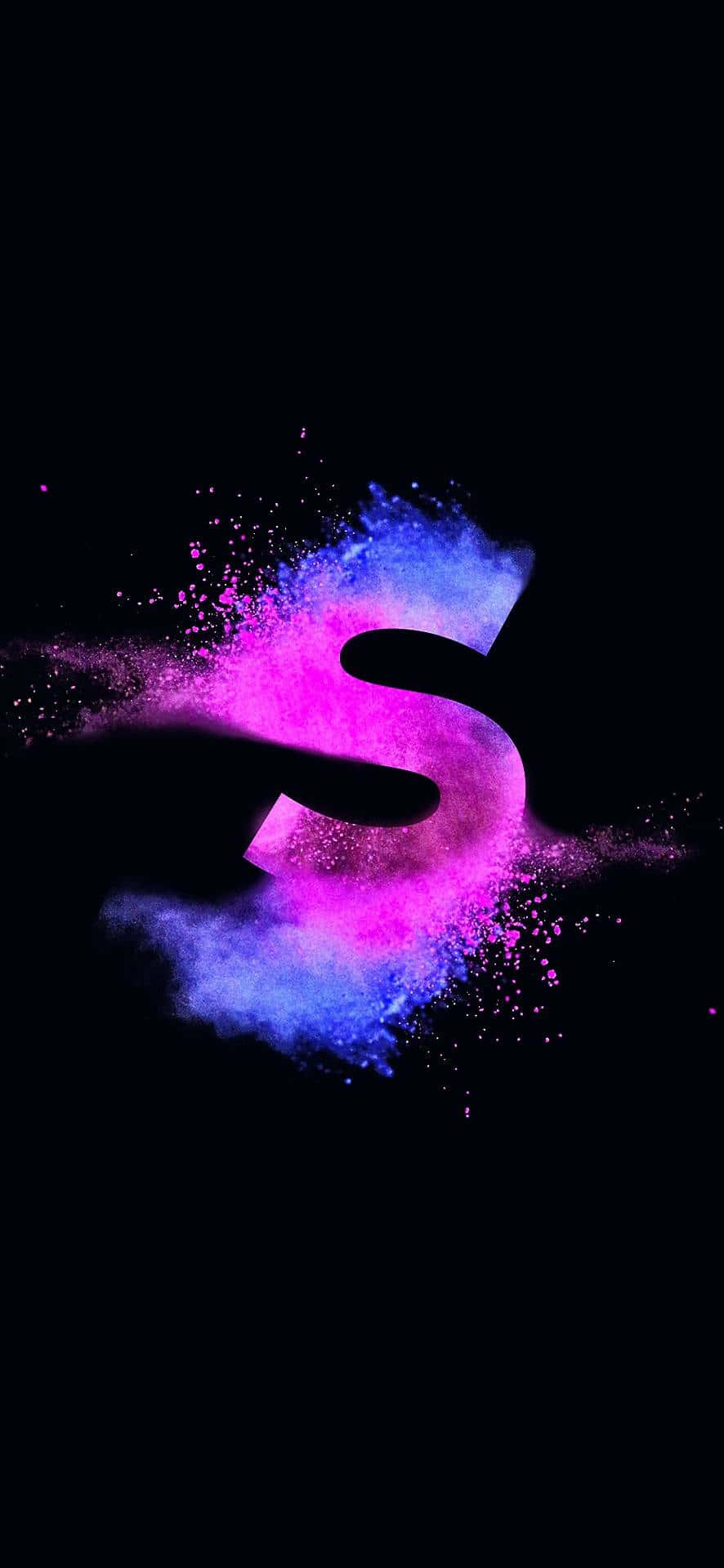 'n blou en pienk letter s op 'n swart agtergrond Muurpapier