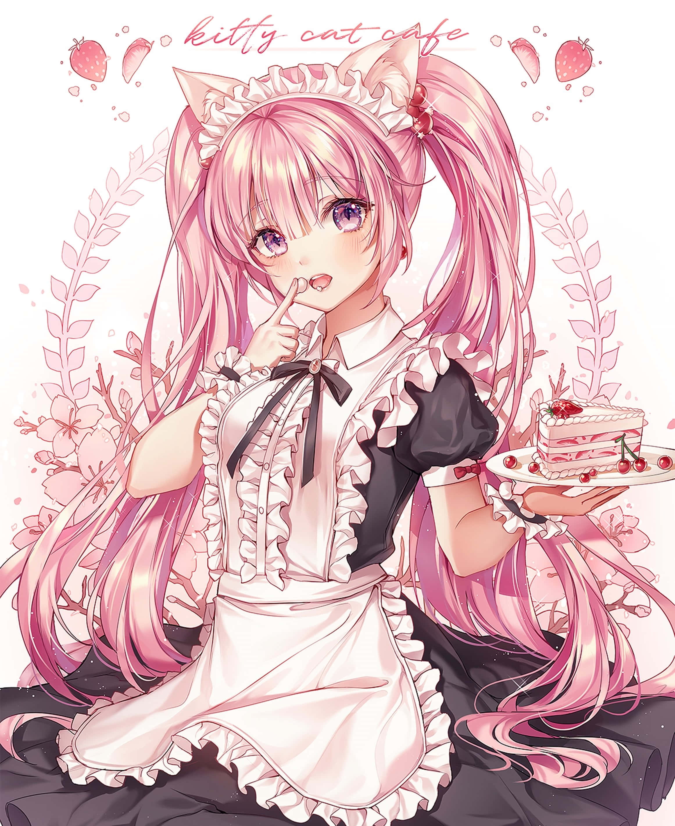 'n Dromerige pienk anime-estetiese kamer Muurpapier