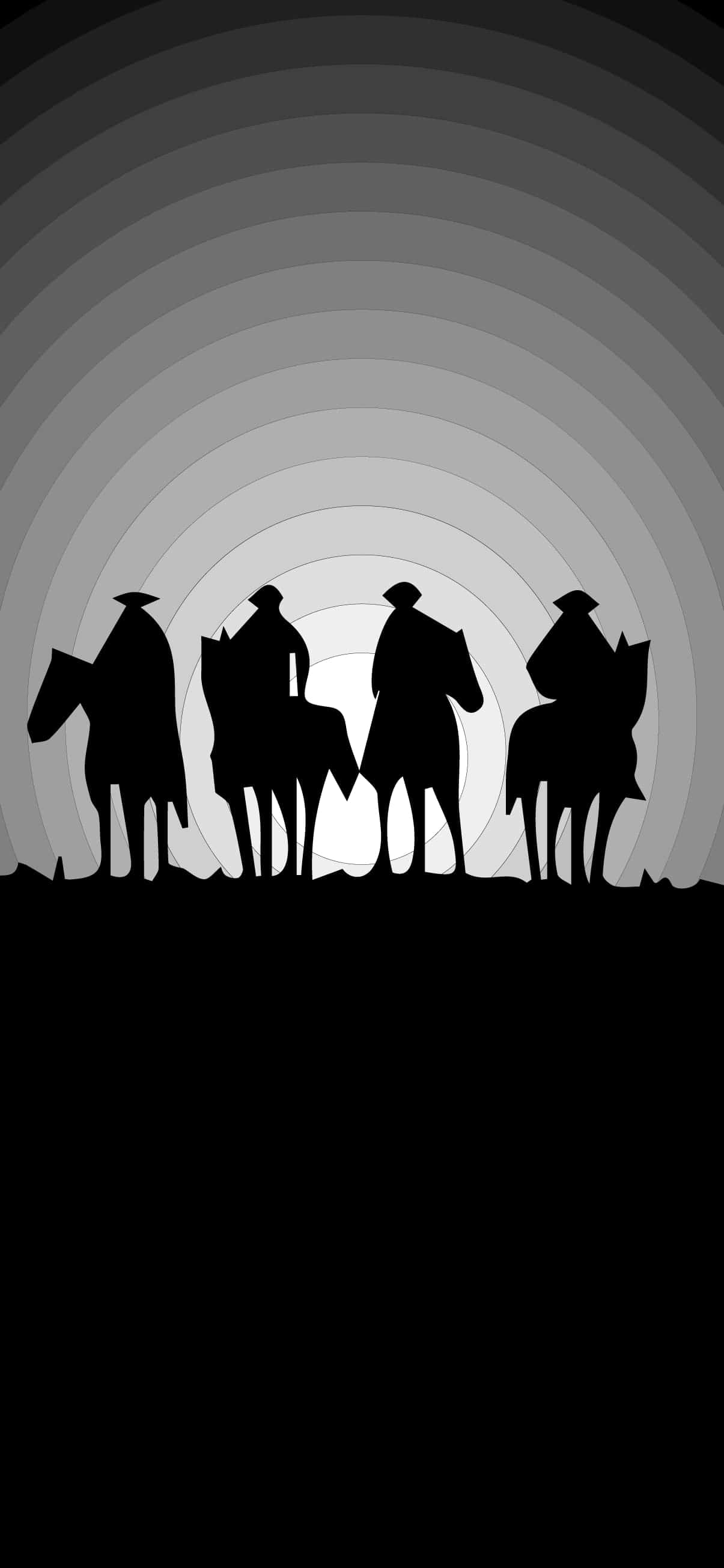 'n Eensame cowboy-silhoeët teen 'n lewendige sonsondergang-agtergrond op 'n iPhone-skerm Muurpapier