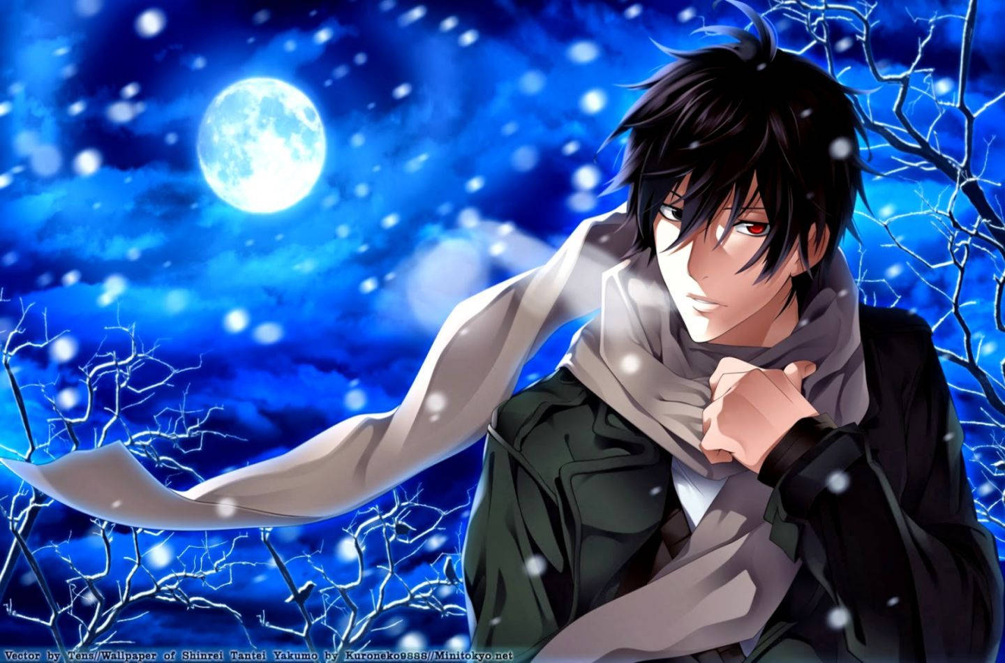 Winteraand met sneeu anime-seun HD agtergrond — Anime seun Muurpapier