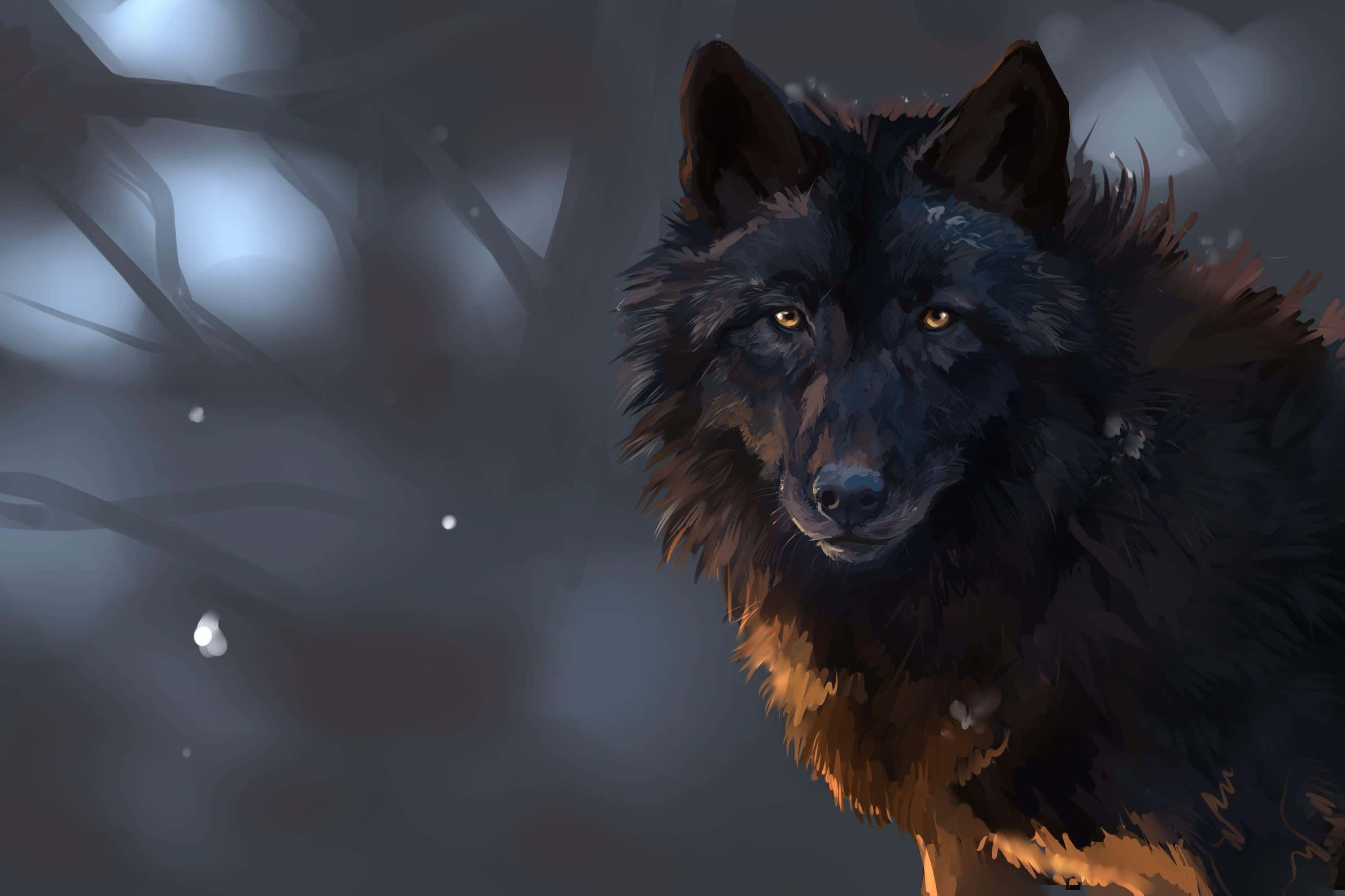 'n Eensame wolf huil in die naghemel Muurpapier
