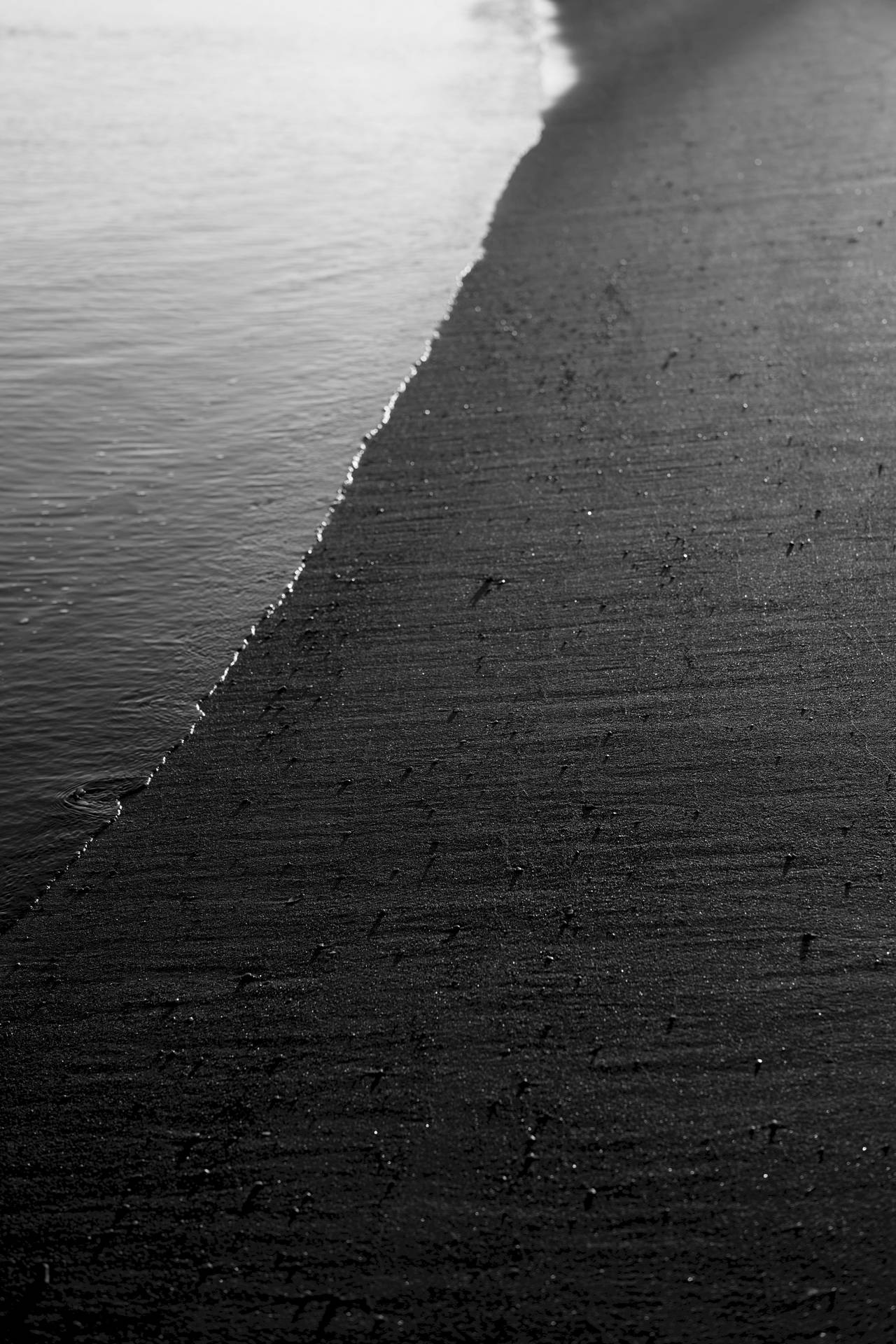 Swart en wit oseaan en strand met grys sand. — Oseaan Muurpapier