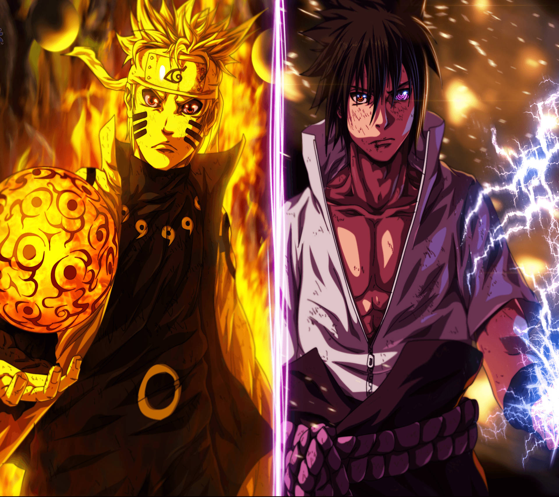 Naruto chakra, jutsu en rasenshuriken teenoor sasuke chidori en rinnegan.