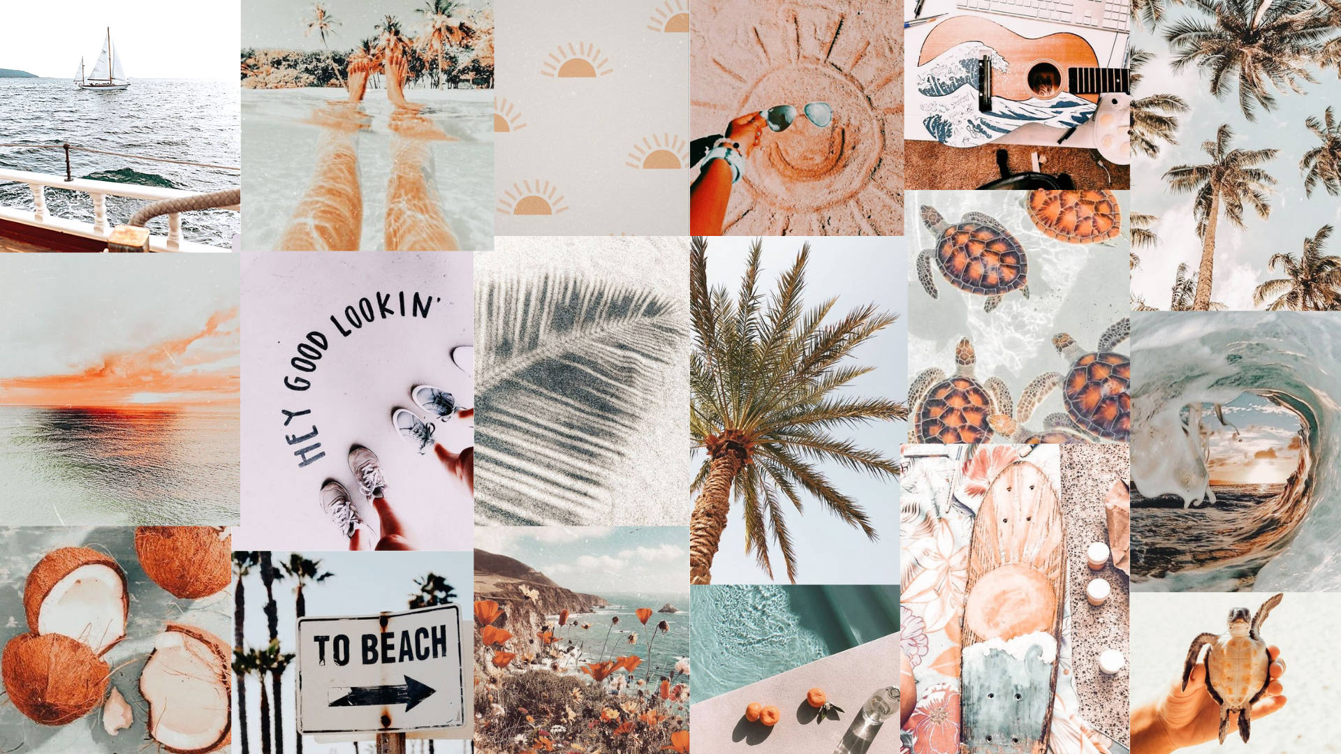 'n Fasinerende Collage van Strandvibes vir Rekenaars Muurpapier