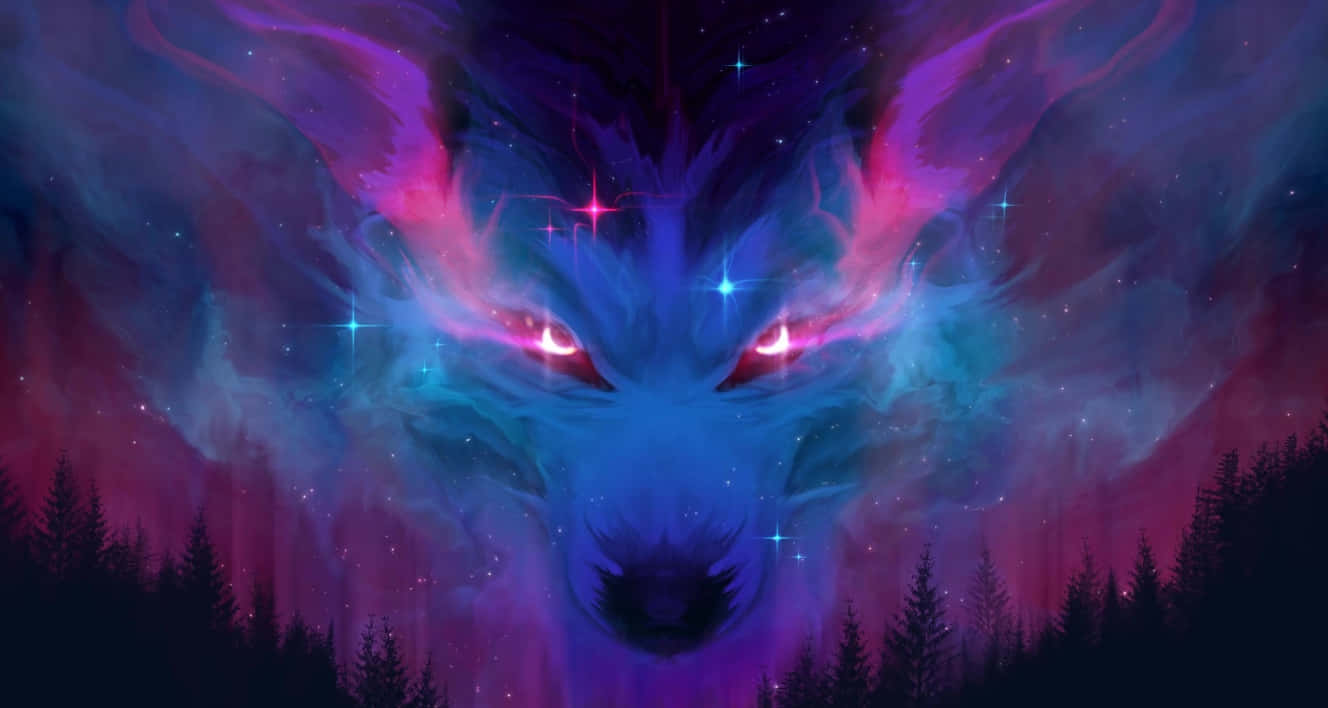 '’n Galaktiese Wolf wat deur die Naghemel Swerf' Muurpapier