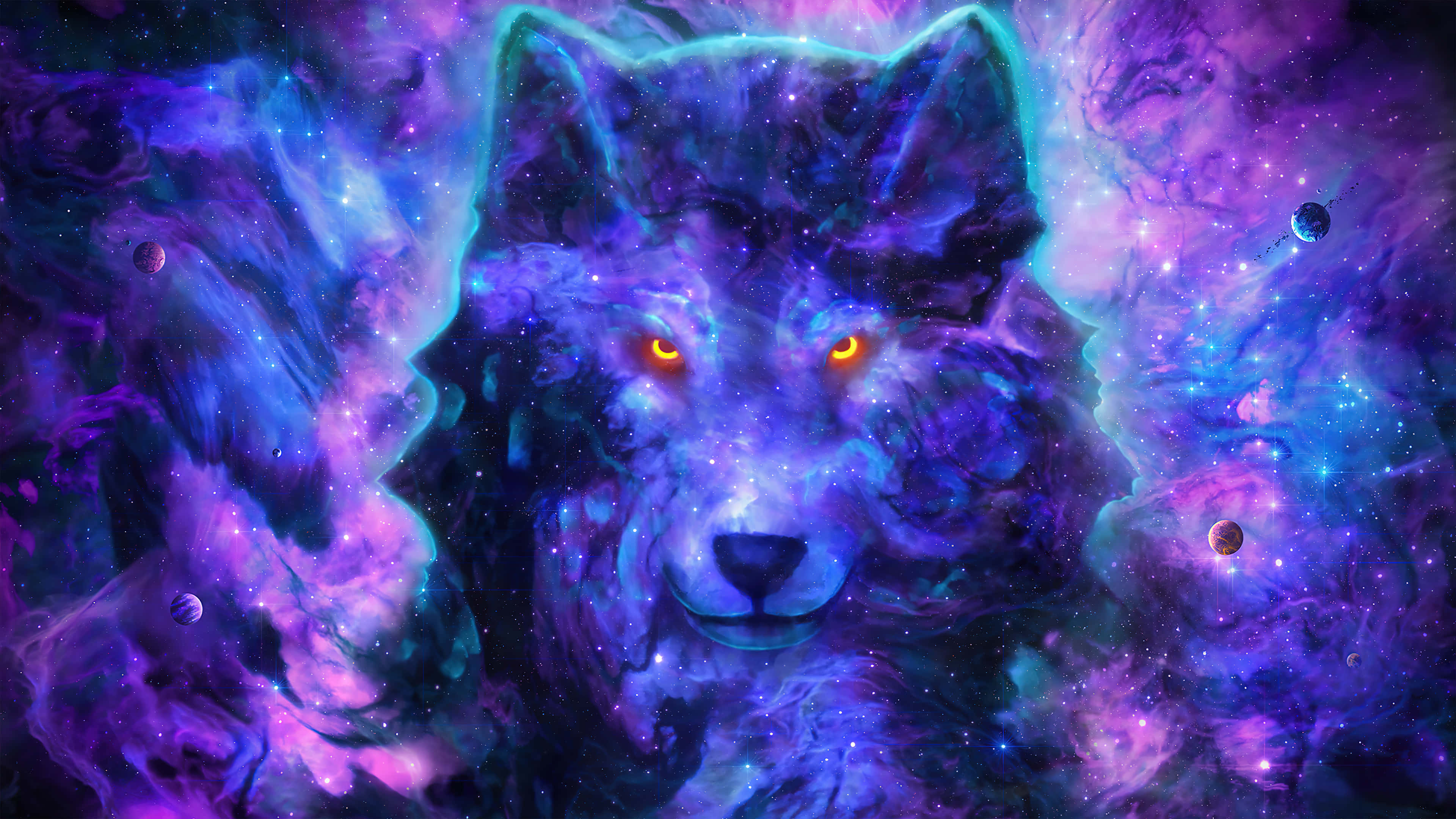 'n Geheimsinnige, magiese galaksiewolf staar in die onbekende dieptes van die sterre in. Muurpapier