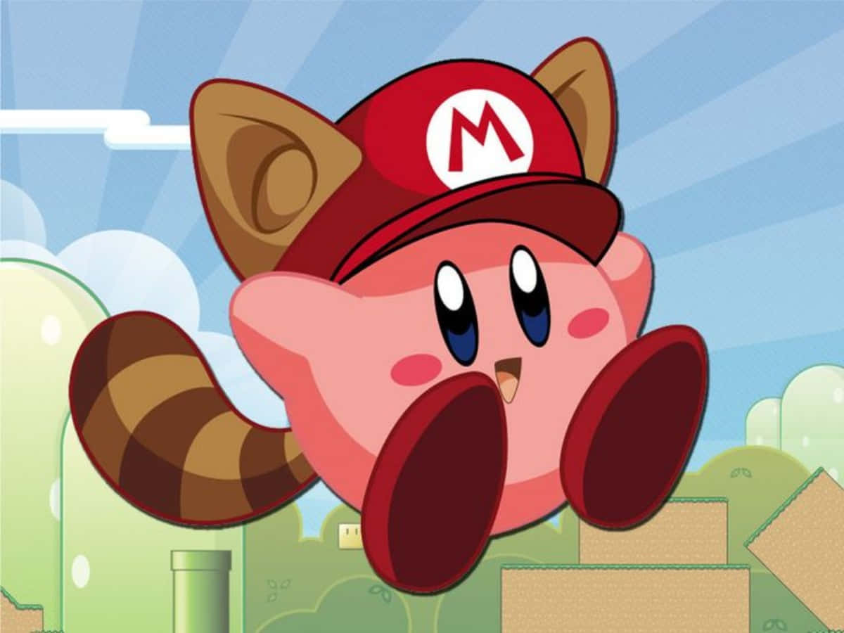 'n Glimlaggende Kirby in 'n web van pienk harte Muurpapier