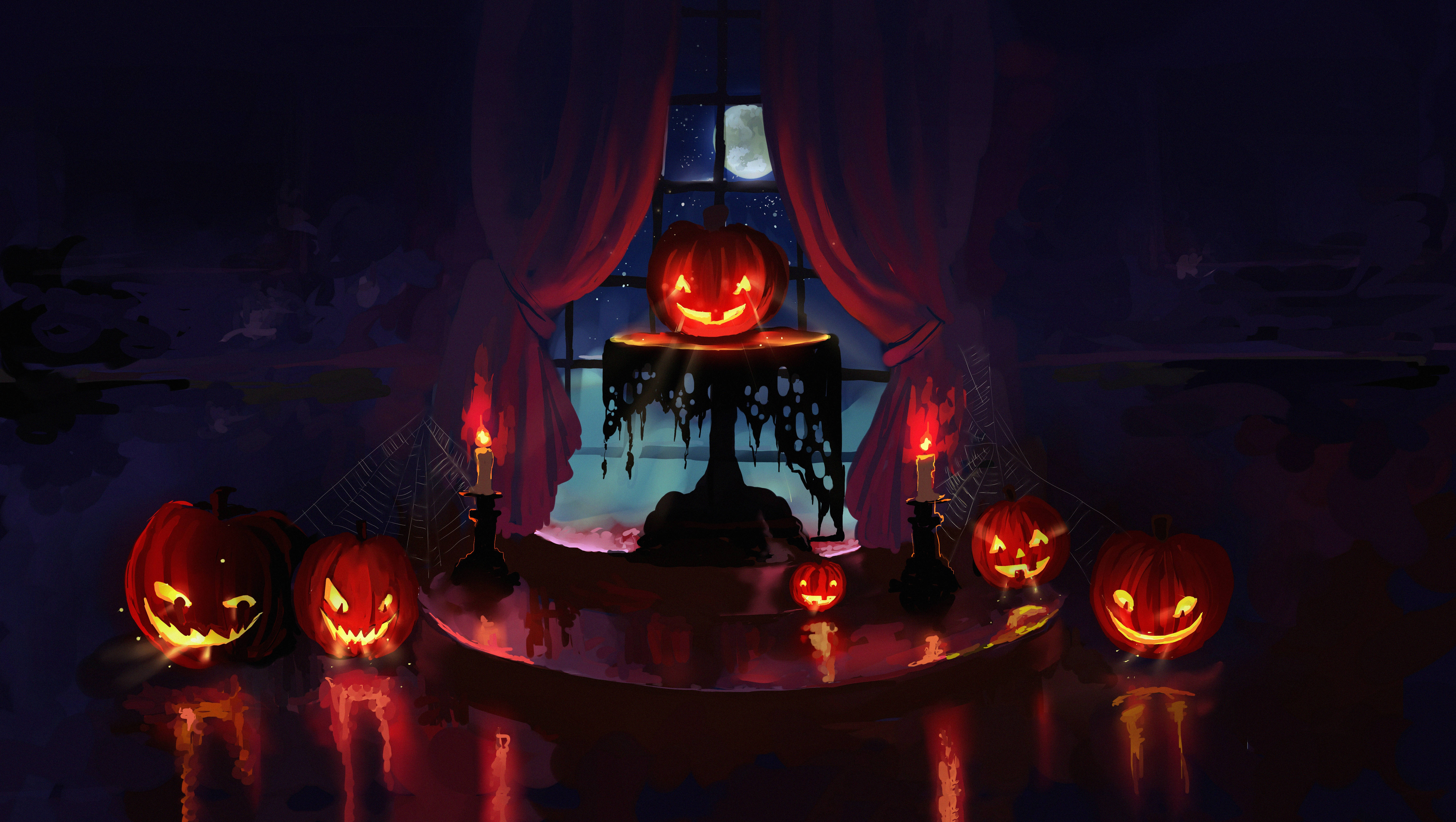 'n Grillerige Halloween-toneel met Pampoene en Kerse Muurpapier