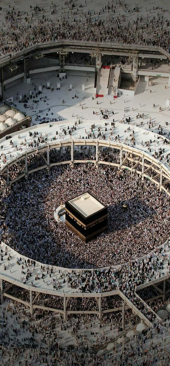 'n Groot skare mense versamel om die kaaba Muurpapier