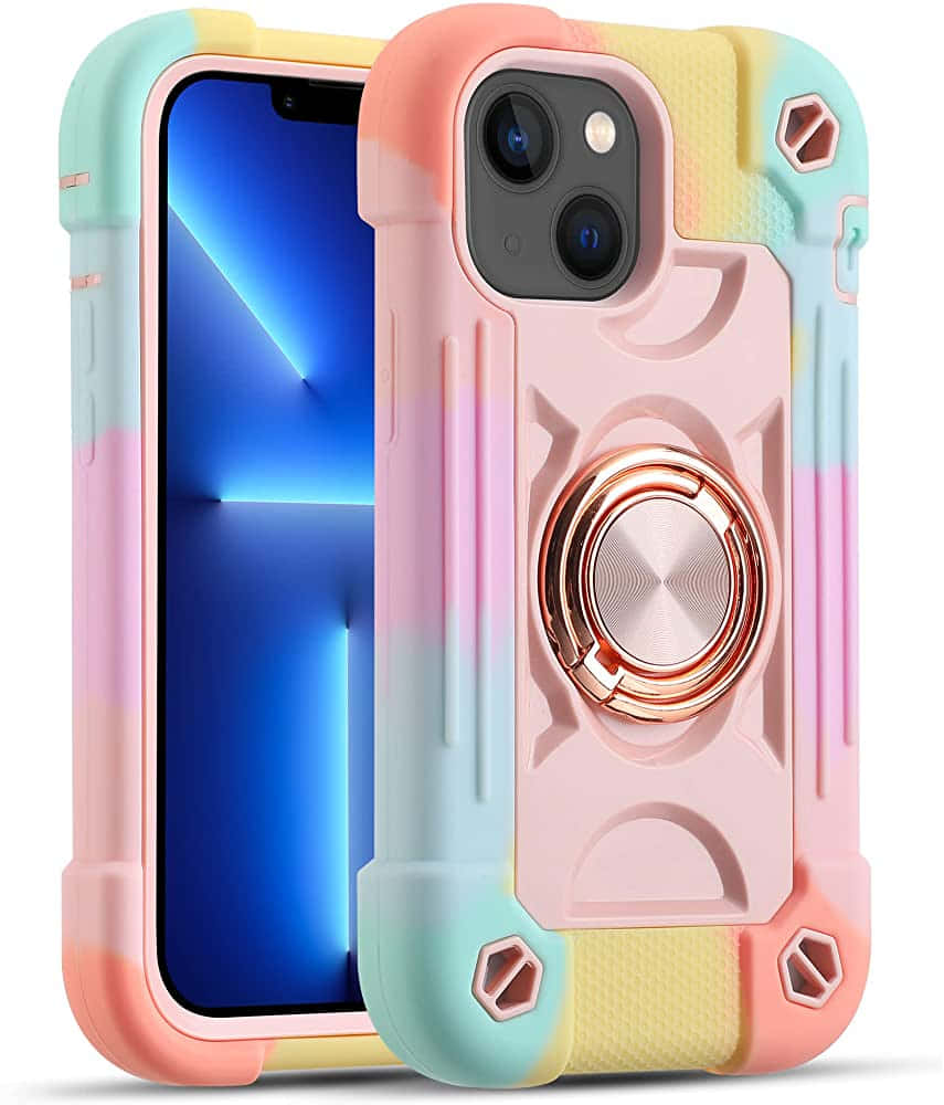 n Kleurvolle iPhone 11-omhulsel met 'n ring daaraan Muurpapier