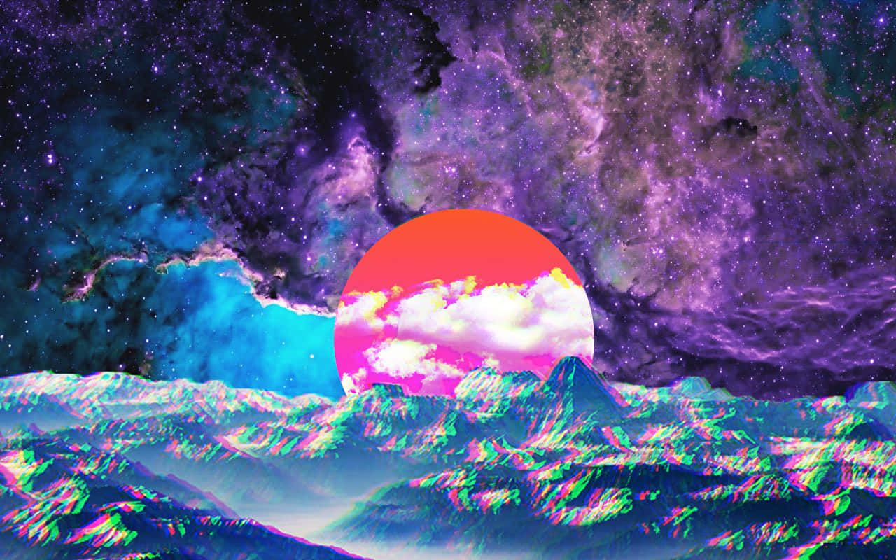 'n kleurvolle psigedeliese beeld van 'n son en wolke Muurpapier