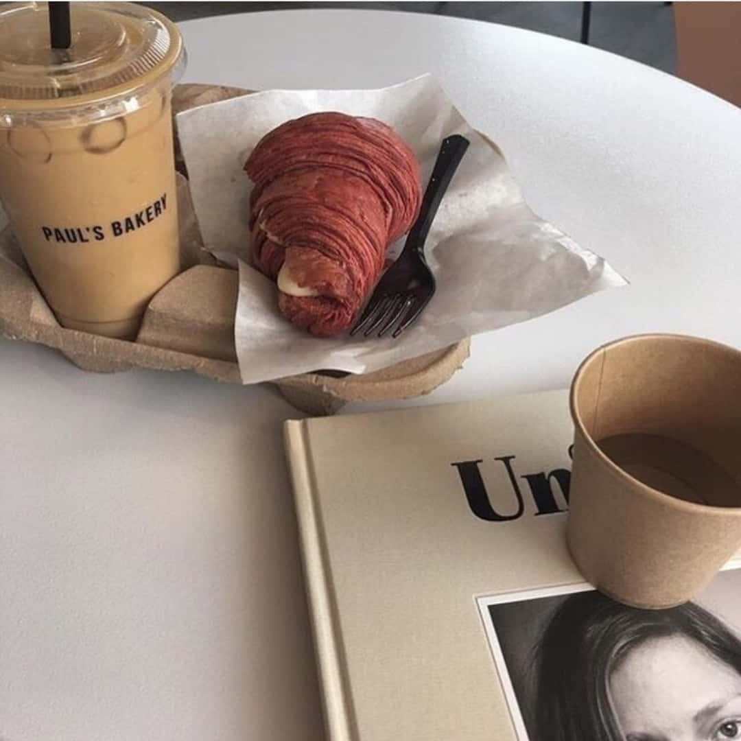 'n koffiebeker op 'n tafel Muurpapier