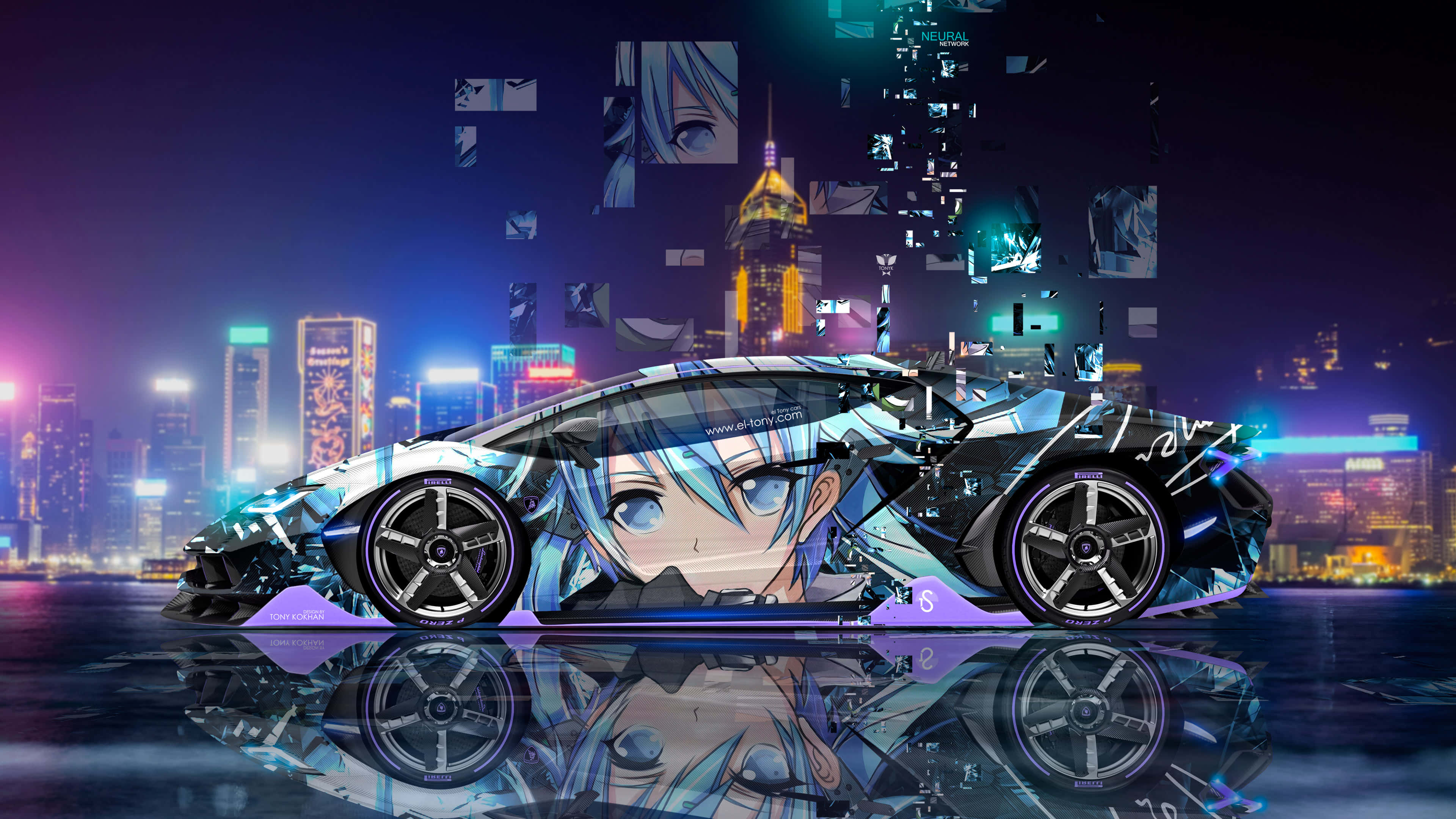 'n Kragtige anime-motor, gereed om deur die nag te jaag. Muurpapier