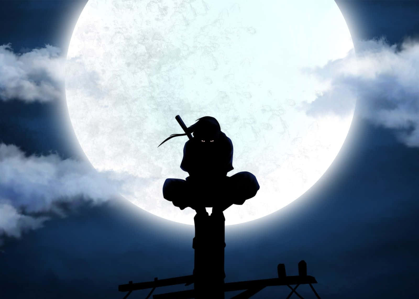 ’n Kragtige en geheimsinnige figuur, Uchiha Itachi staan in die maanlig. Muurpapier