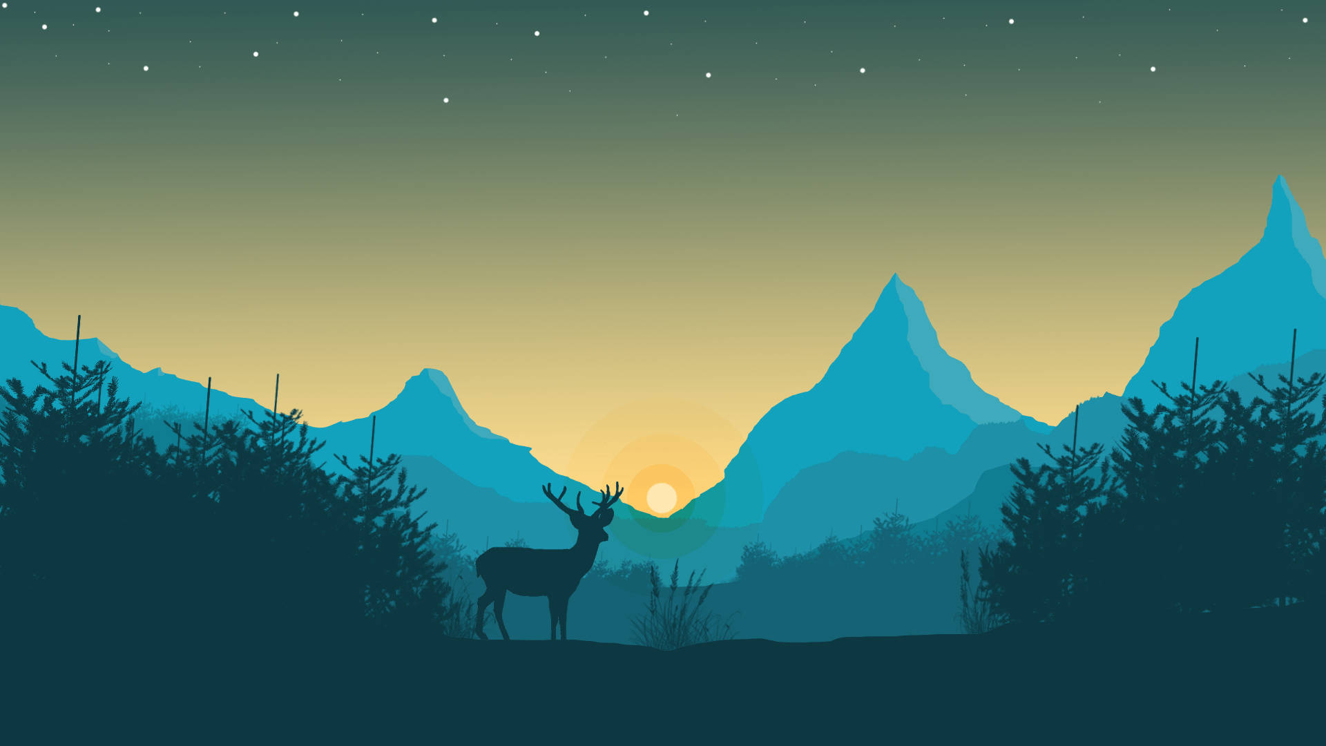 Blou Minimalistiese Takbok en Berg muurpapier