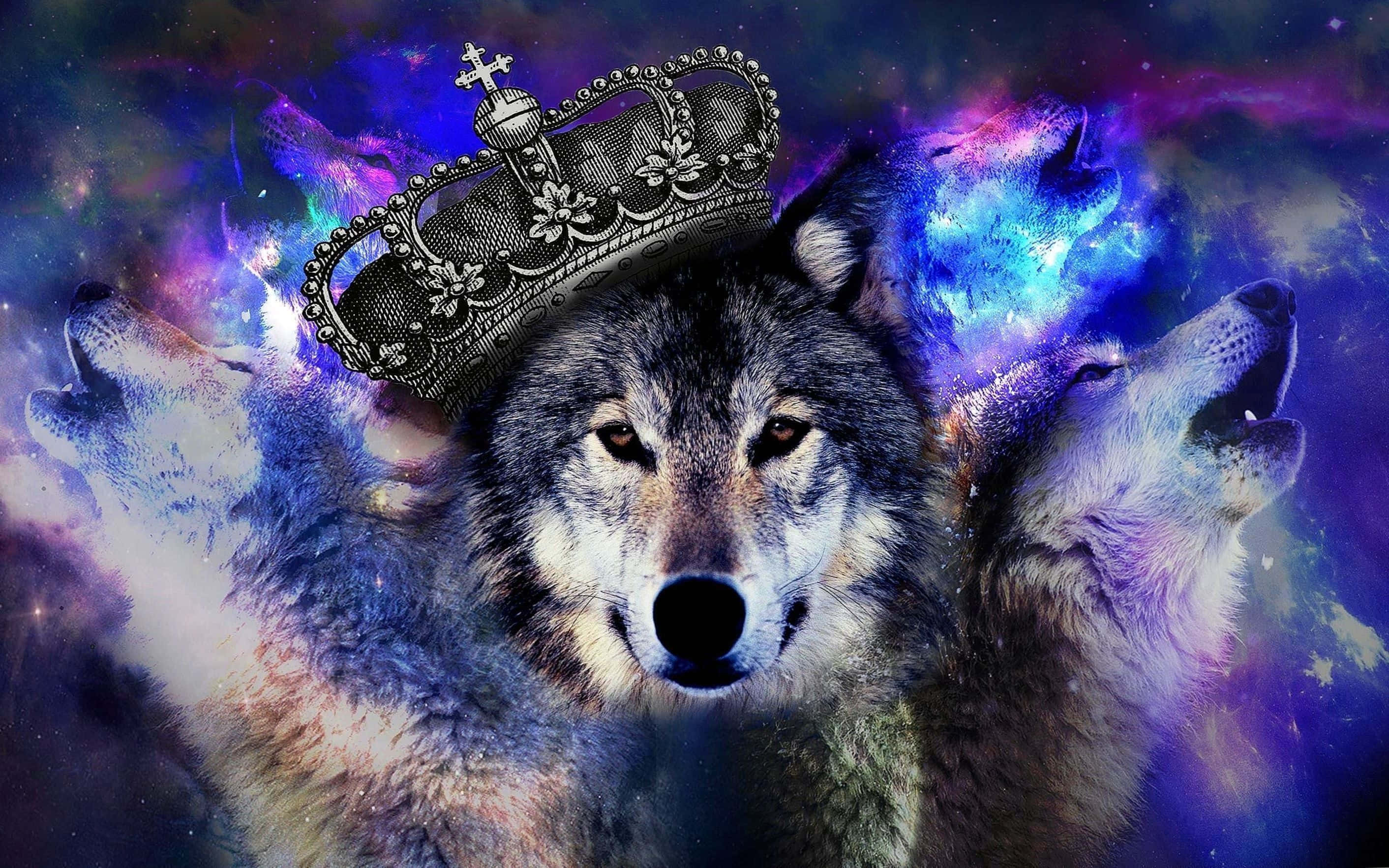 'n Majestueuse wit wolf op 'n bergpiek Muurpapier