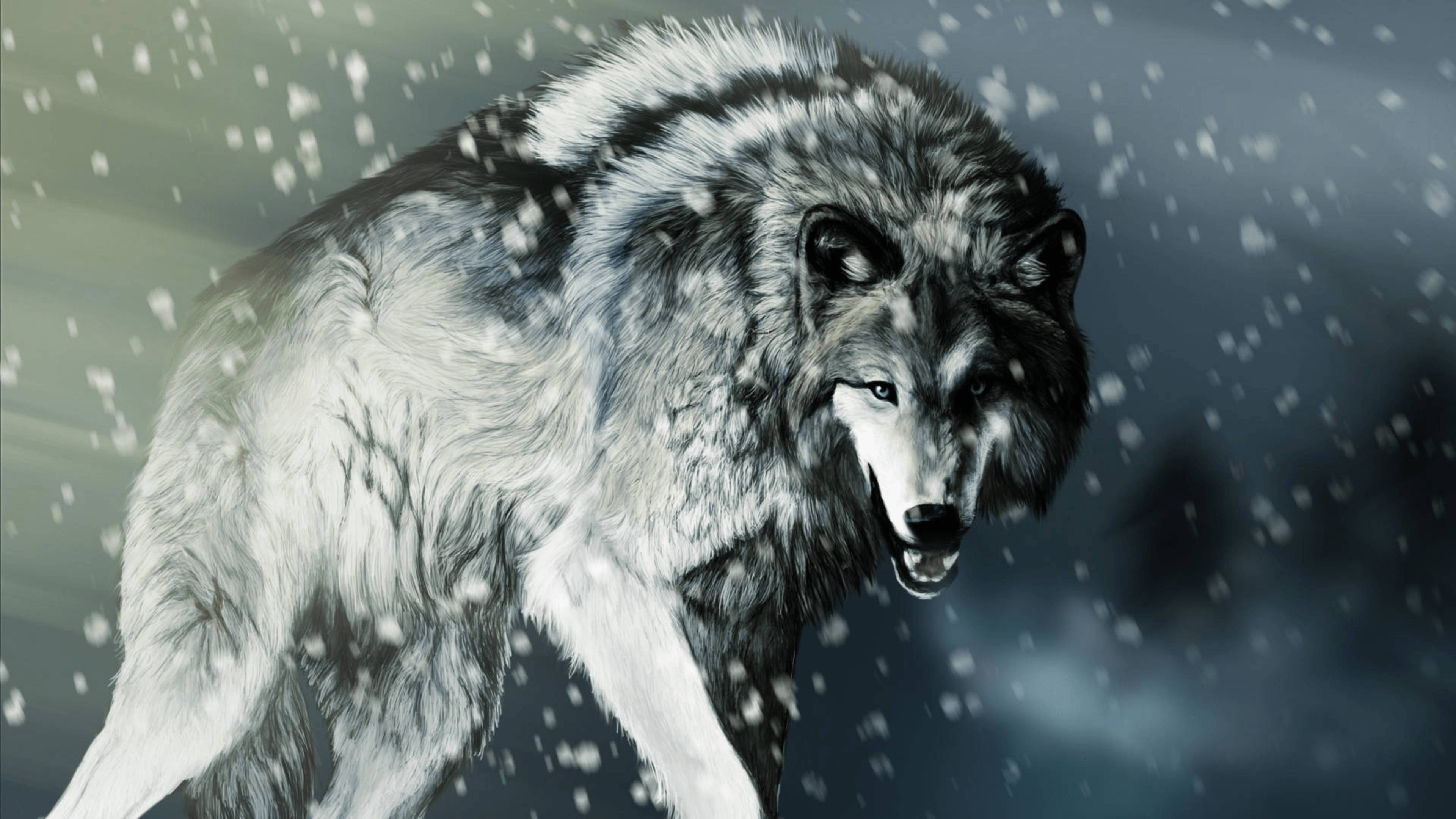 ’n Majestueuse wolf wat ’n winterwonderland ervaar Muurpapier