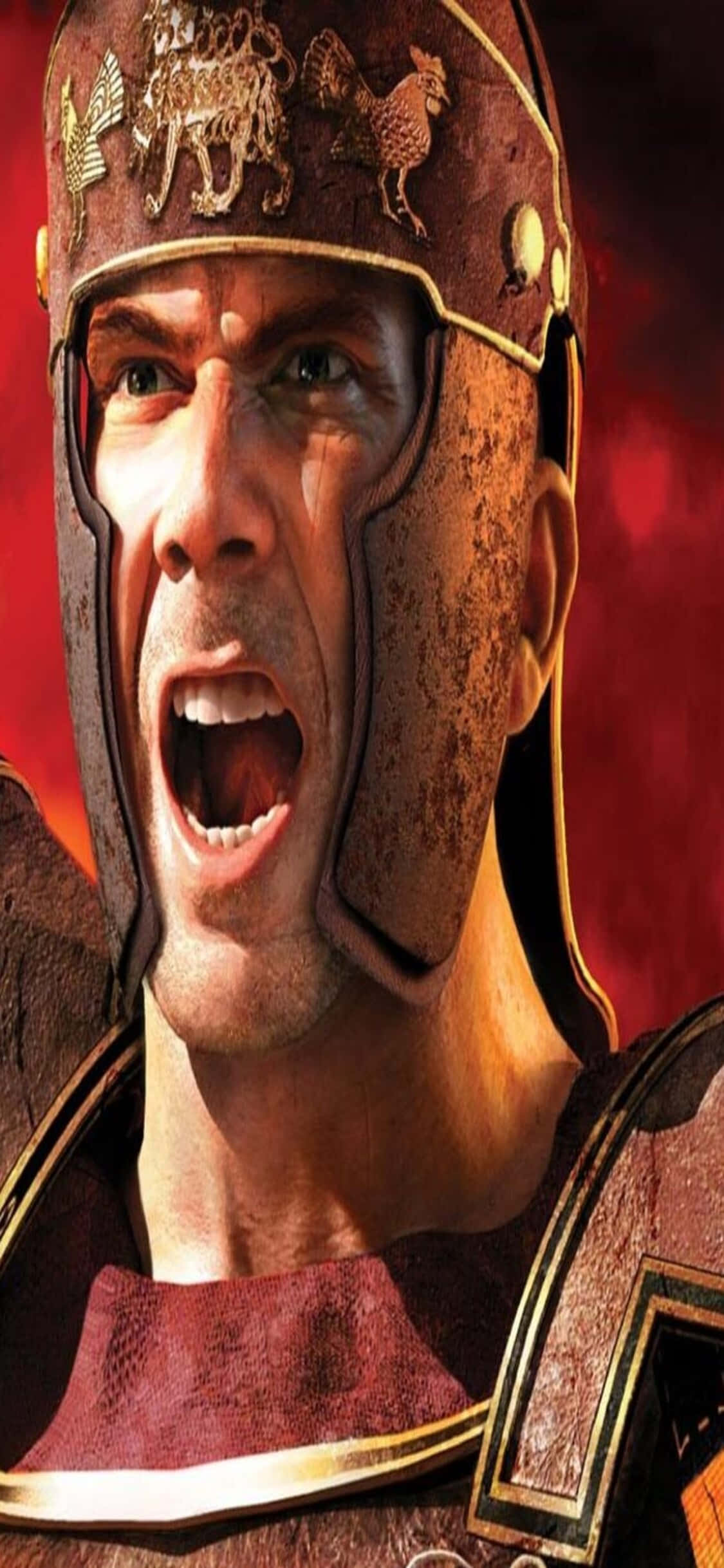 'n man in 'n Romeinse helm skree Muurpapier
