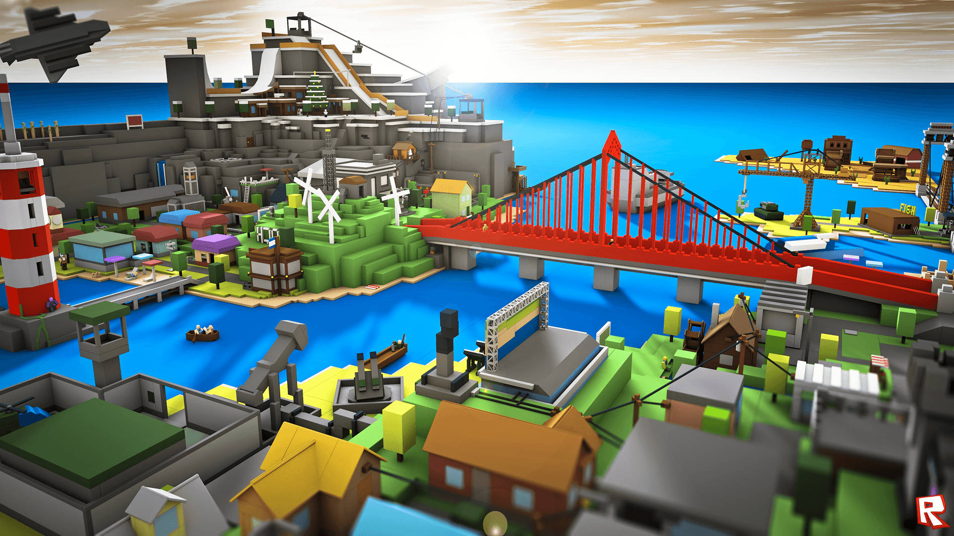 ’n Massiewe Roblox-dorp Muurpapier