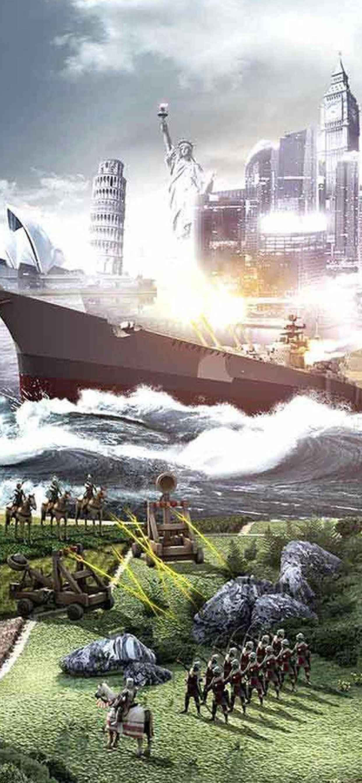 'n militêre skip is in die water met soldate Muurpapier