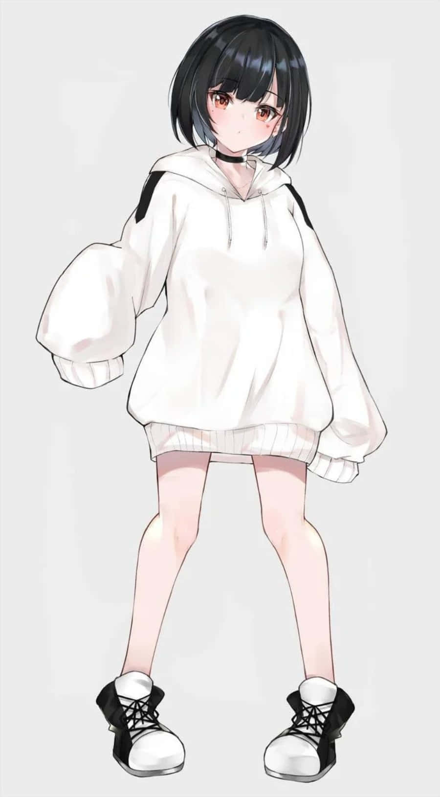 'n Modieuse anime-meisie met 'n stylvolle hoodie! Muurpapier