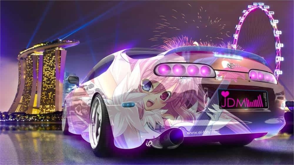 'n motor met 'n pienk en pers verfwerk Muurpapier