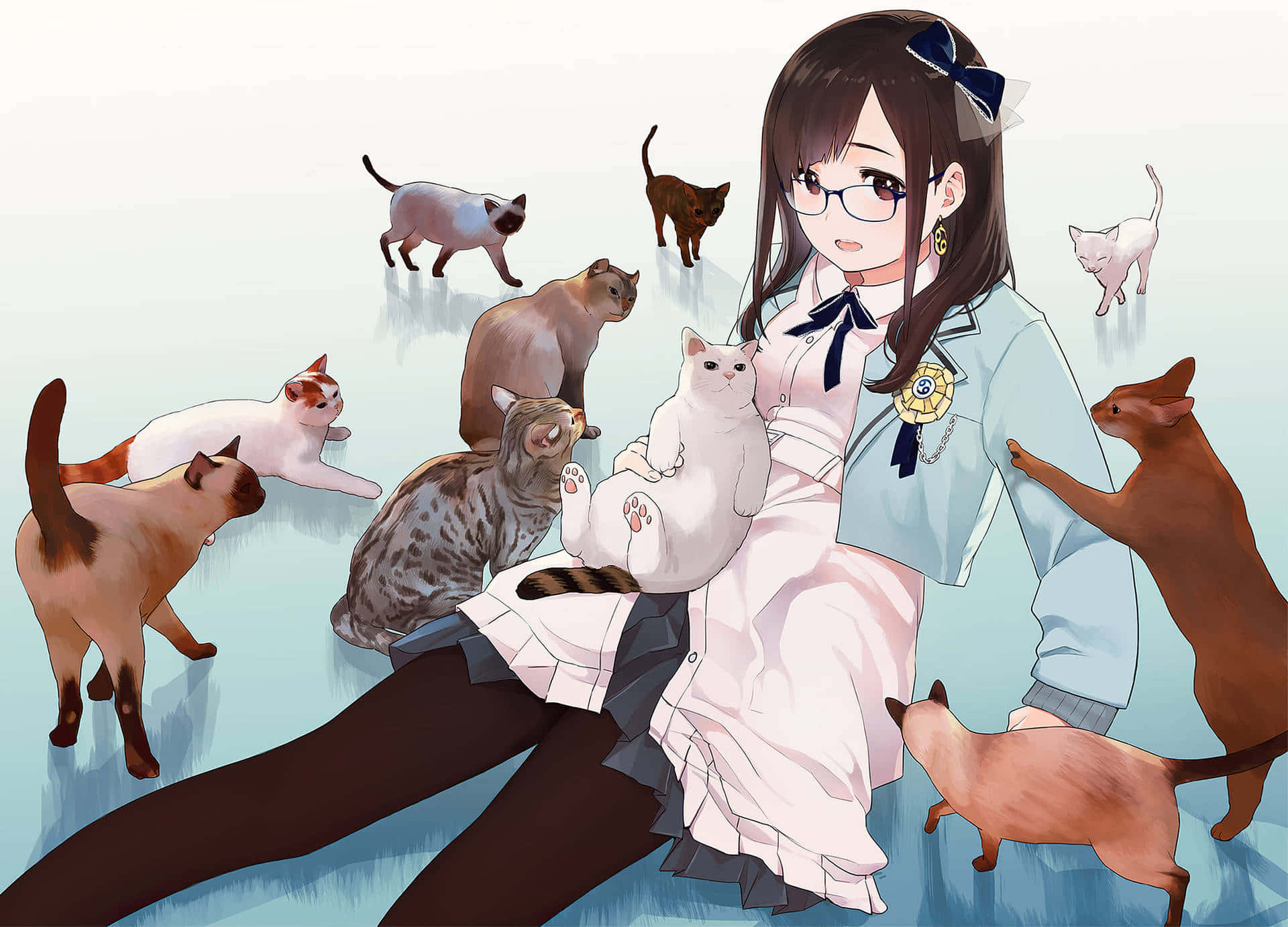 'n Oulike Anime Kat wat sjokolade geniet Muurpapier